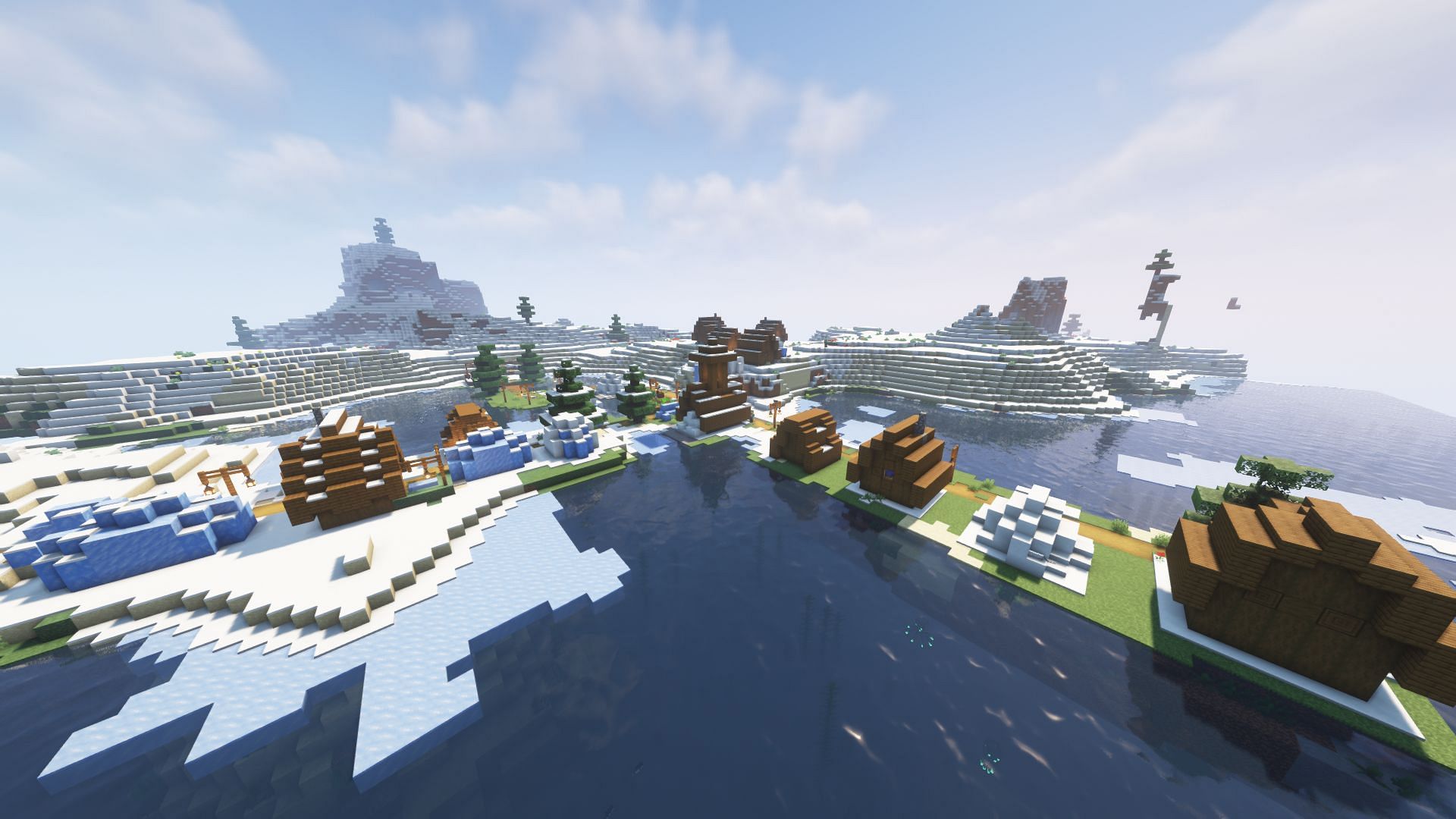 A beautiful snow village (Image via Minecraft)