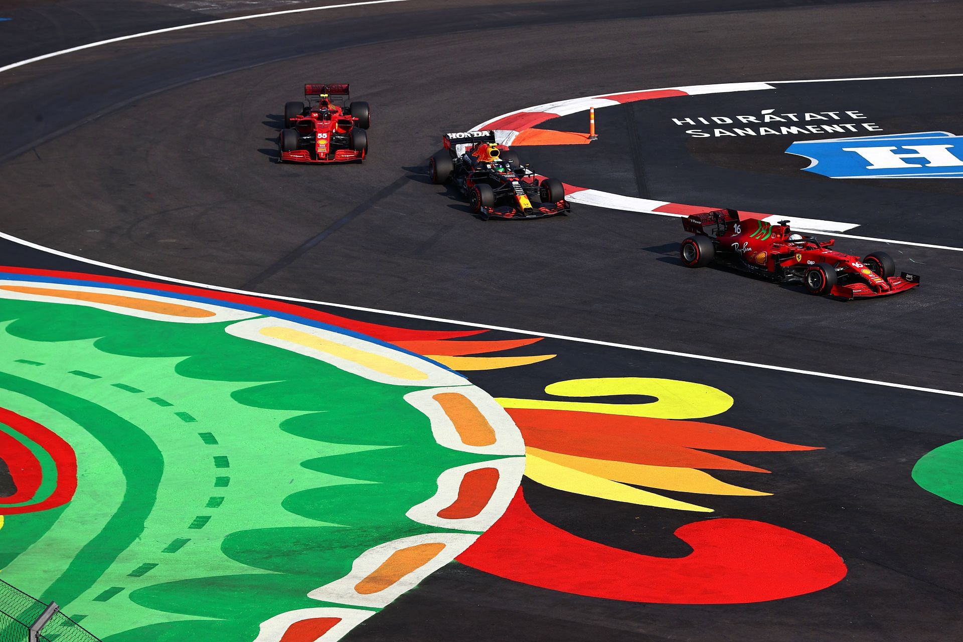 Charles Leclerc Sergio Perez and Carlos Sainz during the practice session ahead of the 2021 Mexican GP. (Photo by Mark Thompson/Getty Images)