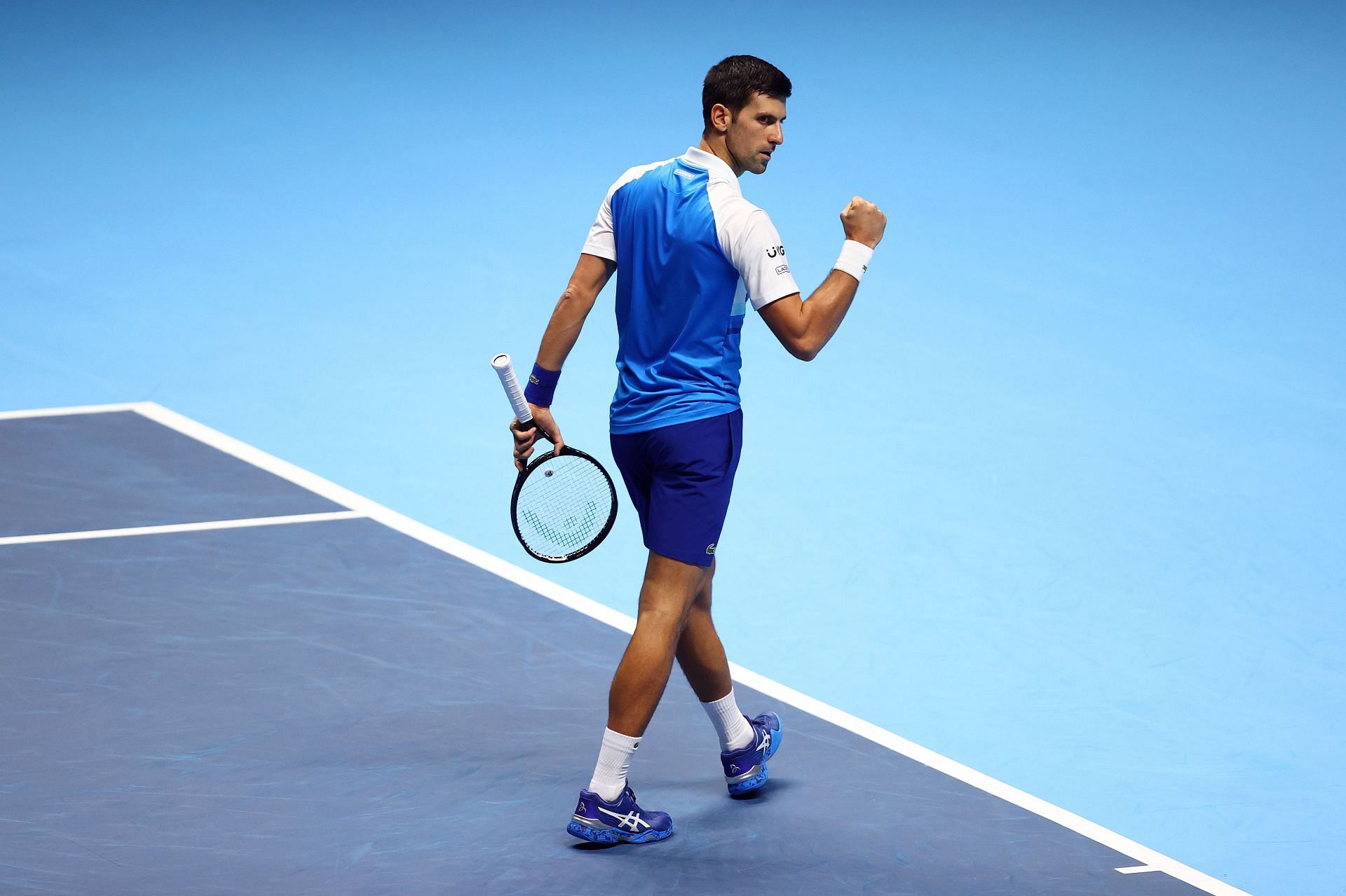 Novak Djokovic during his win against Andrey Rublev at the 2021 Nitto ATP World Tour Finals