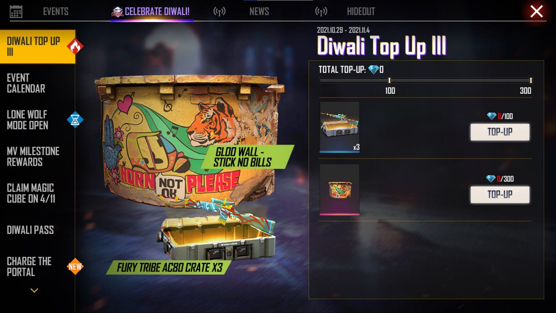 Top up rewards are the incentives for purchasing the diamonds (Image via Free Fire)