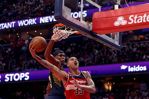 Kyle Kuzma looks to finish at the rim for the Washington Wizards