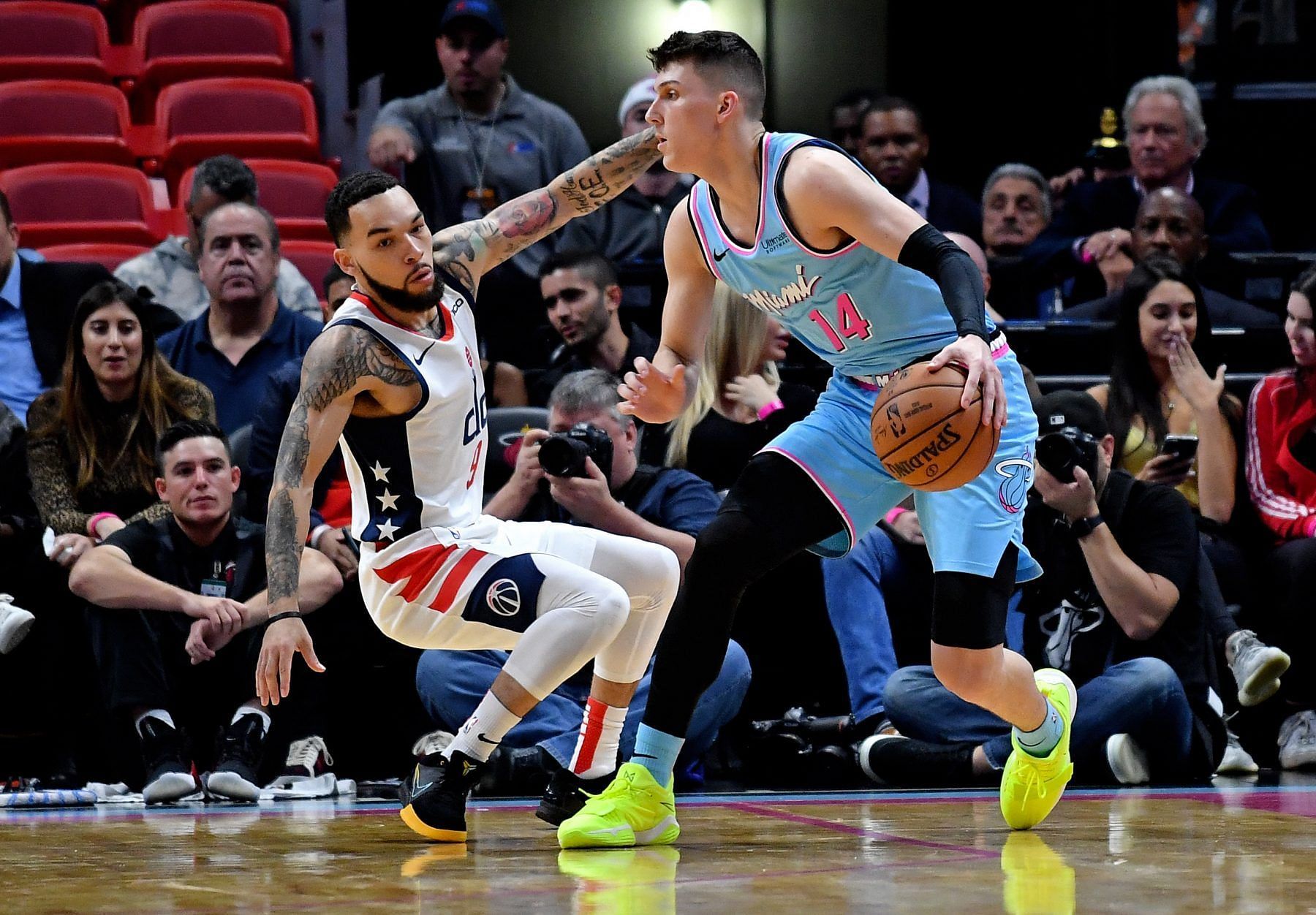 Tyler Herro missed the first game between the Washington Wizards and the Miami Heat due to a bruised right wrist [Photo: Heat Nation]