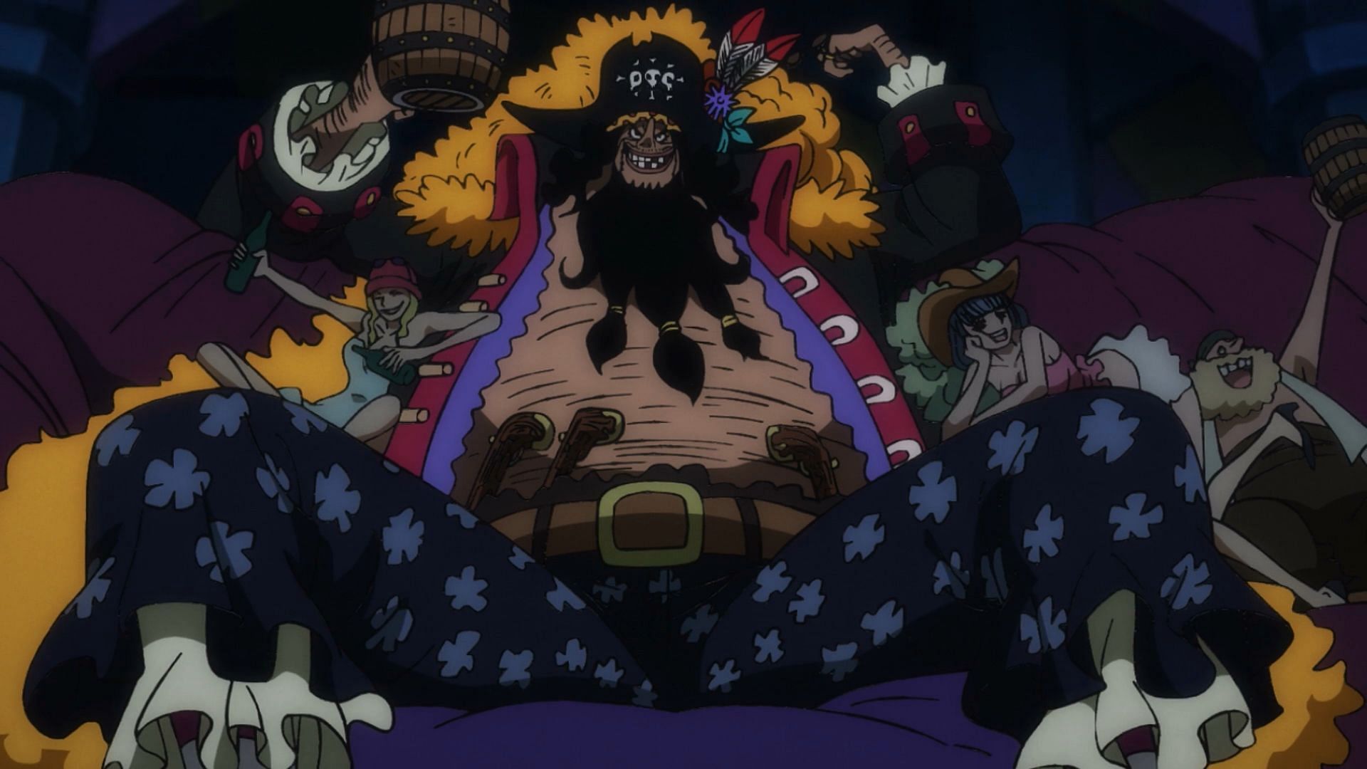 Marshall D. Teach, aka Blackbeard, seen here on Pirate Island as Commodore of the Blackbeard Pirates (Image via Toei Animation)