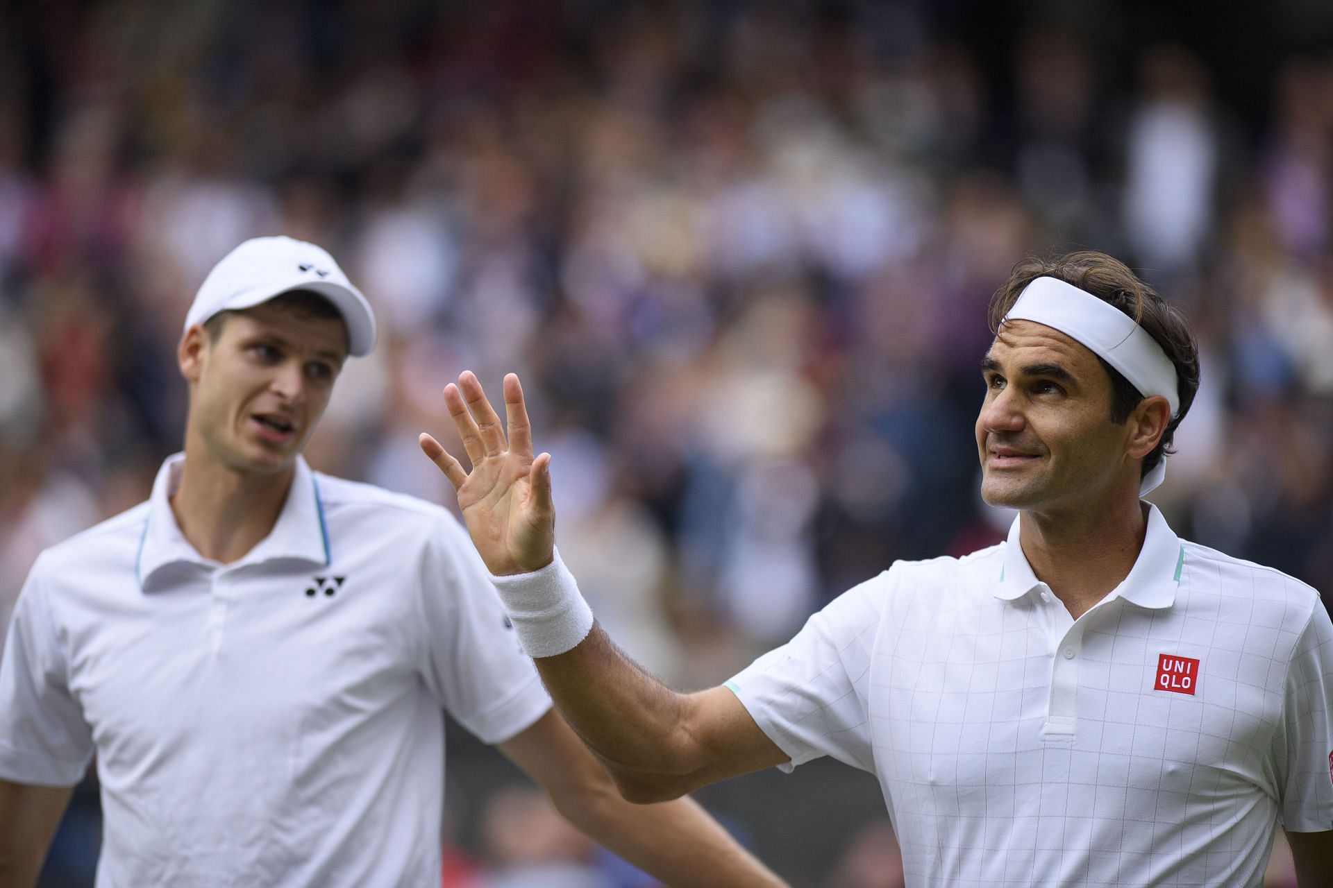Roger Federer and Hubert Hurkacz after their showdown in the quarterfinals of Wimbledon 2021