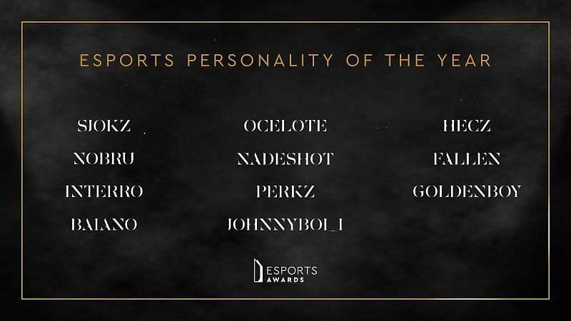 The nominees for the Esports Personality of the Year(image via The Esports Awards )