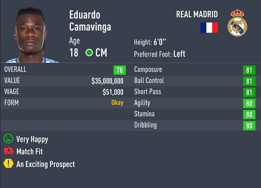 Camavinga has 4-star skill moves in FIFA 22 (Image via Sportskeeda)