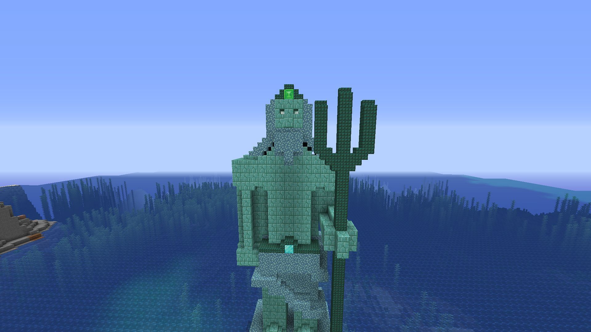 A statue of Poseidon in Minecraft (Image via u/I_Am_Not_Snowden on Reddit)