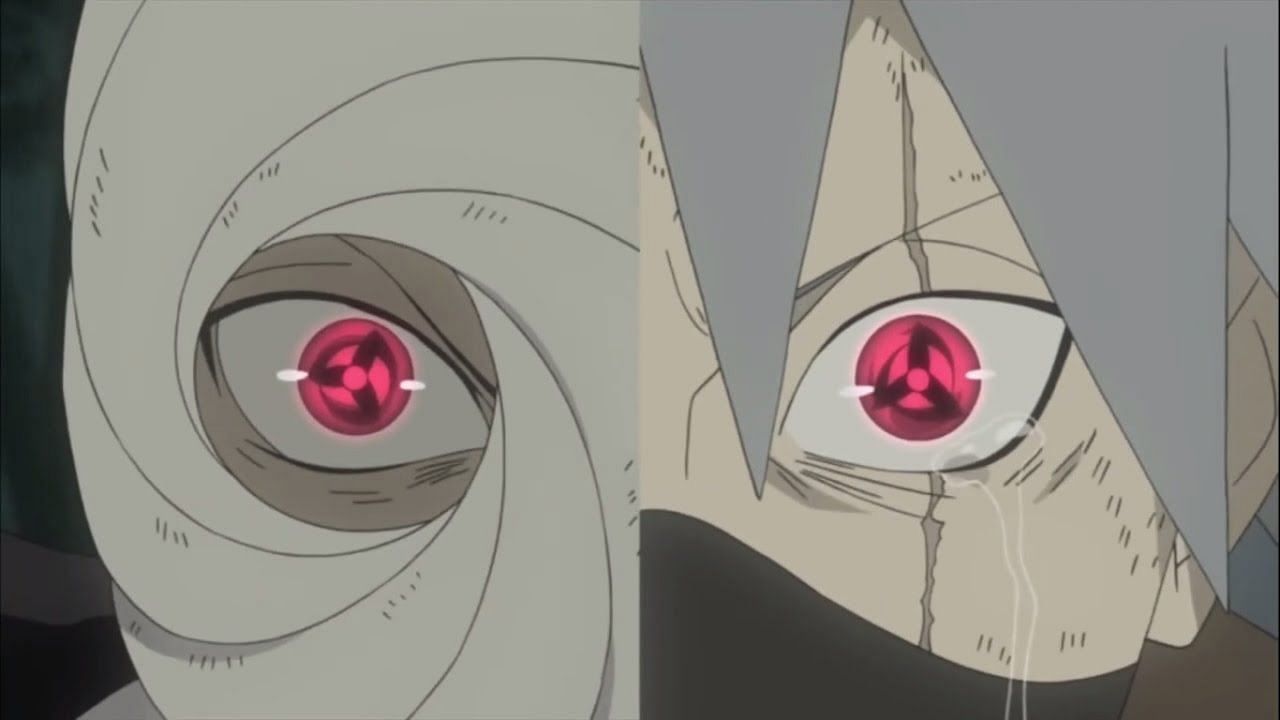 The Mangekyo Sharingan activates in both of Obito Uchiha&#039;s eyes, one belonging to Obito and one belonging to Kakashi Hatake (Image via Studio Pierrot)