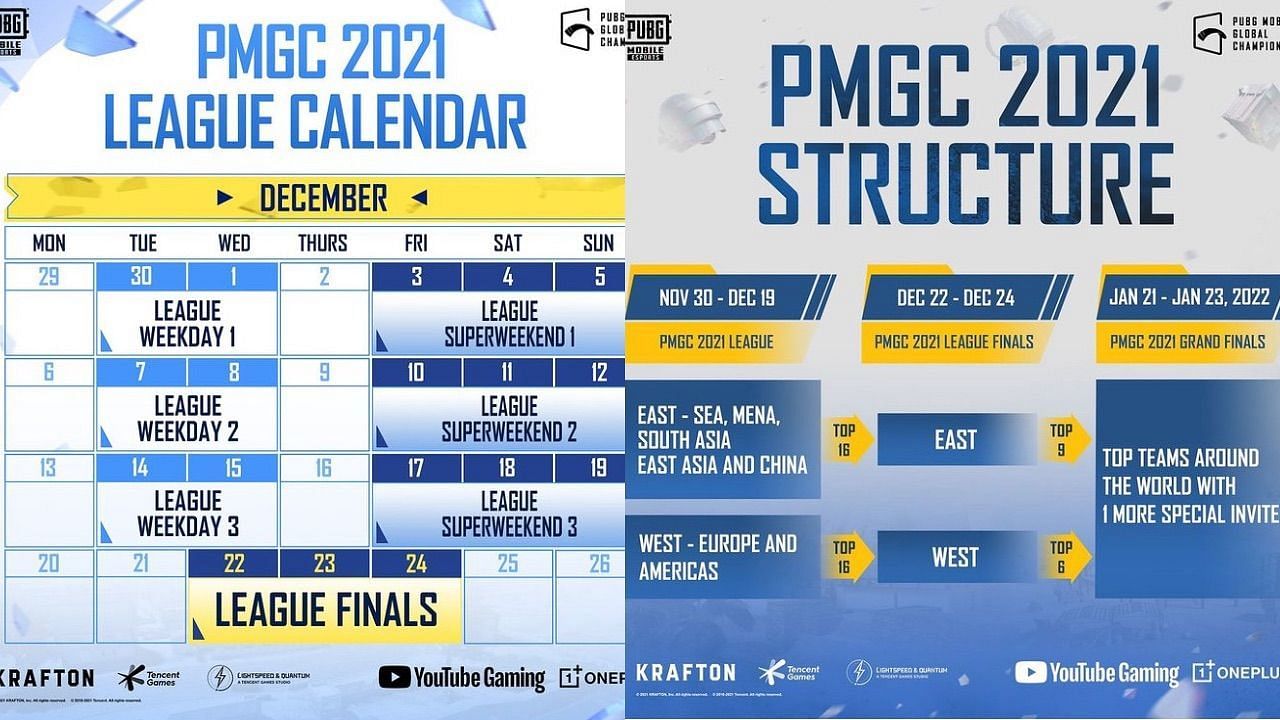 PMGC 2021 League Stage schedule (Image via PUBG Mobile)