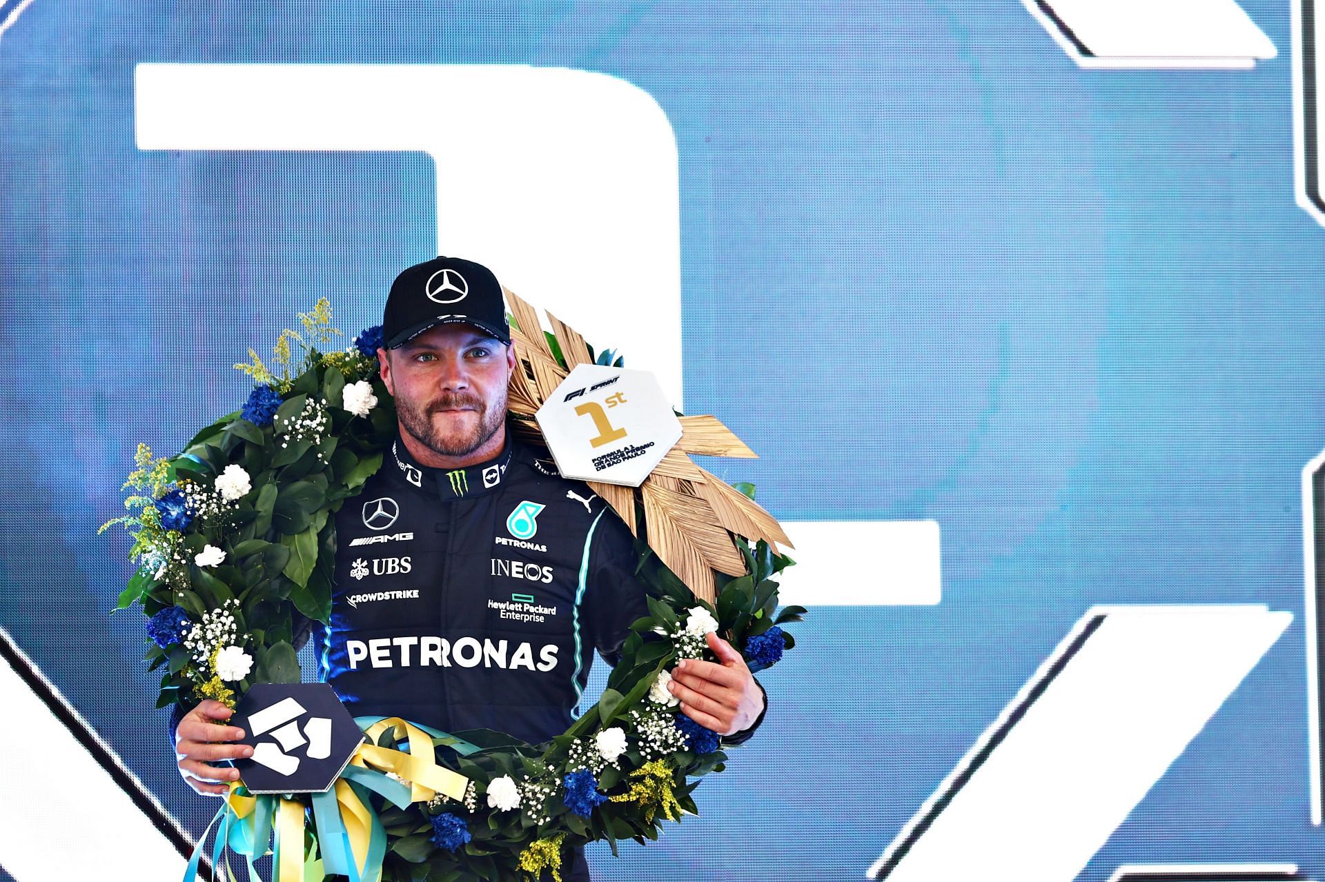 Sprint winner Valtteri Bottas celebrates celebrates his win. (Photo by Mark Thompson/Getty Images)