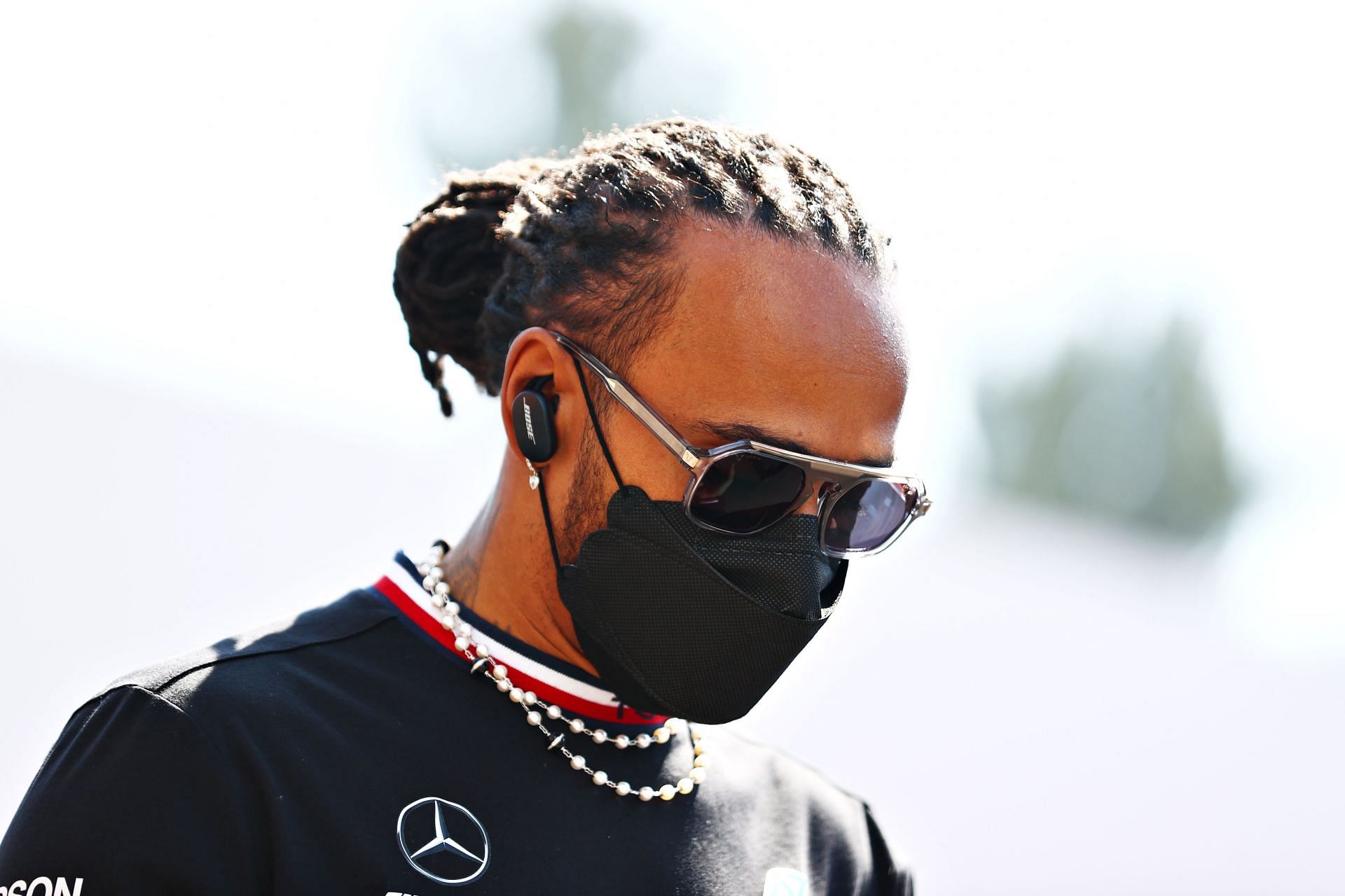 Lewis Hamilton in the F1 paddock (Photo by Mark Thompson/Getty Images)