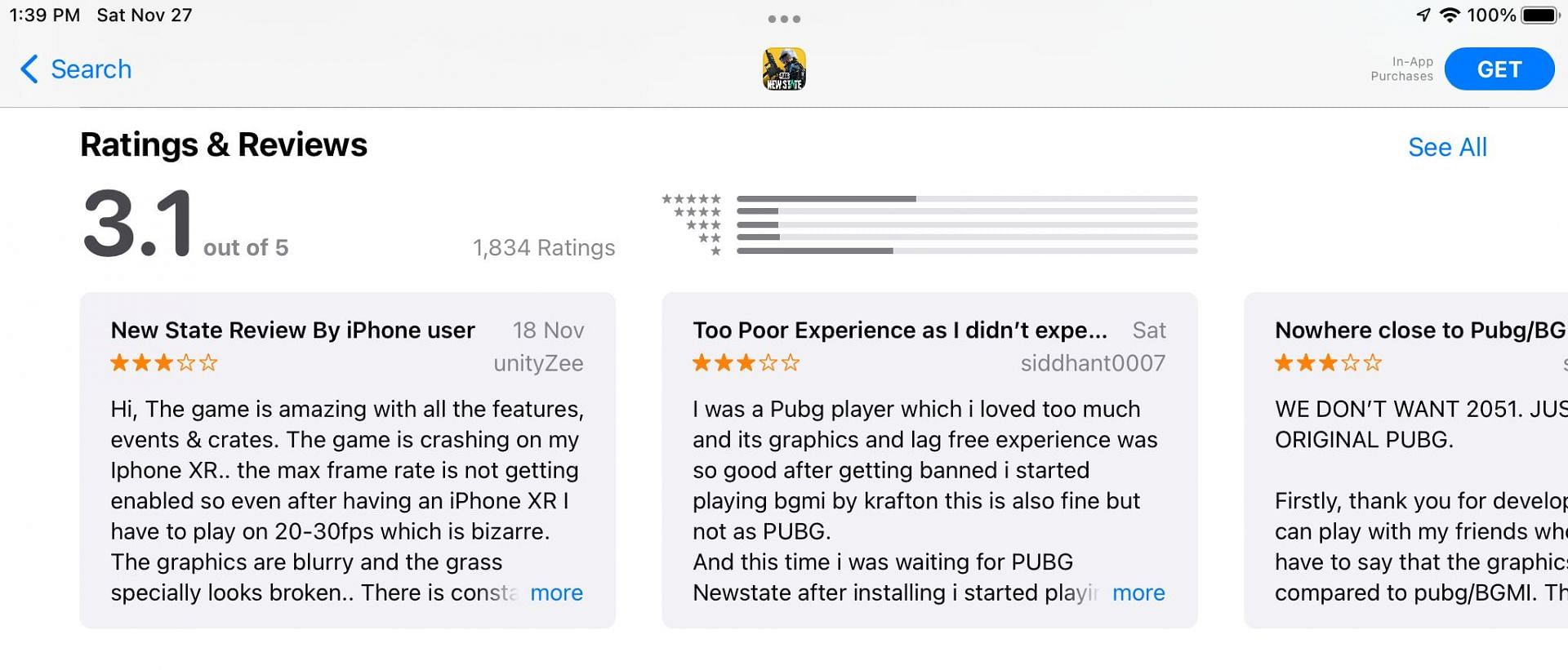 PUBG New State&#039;s rating on the App Store (Image via Apple App Store)
