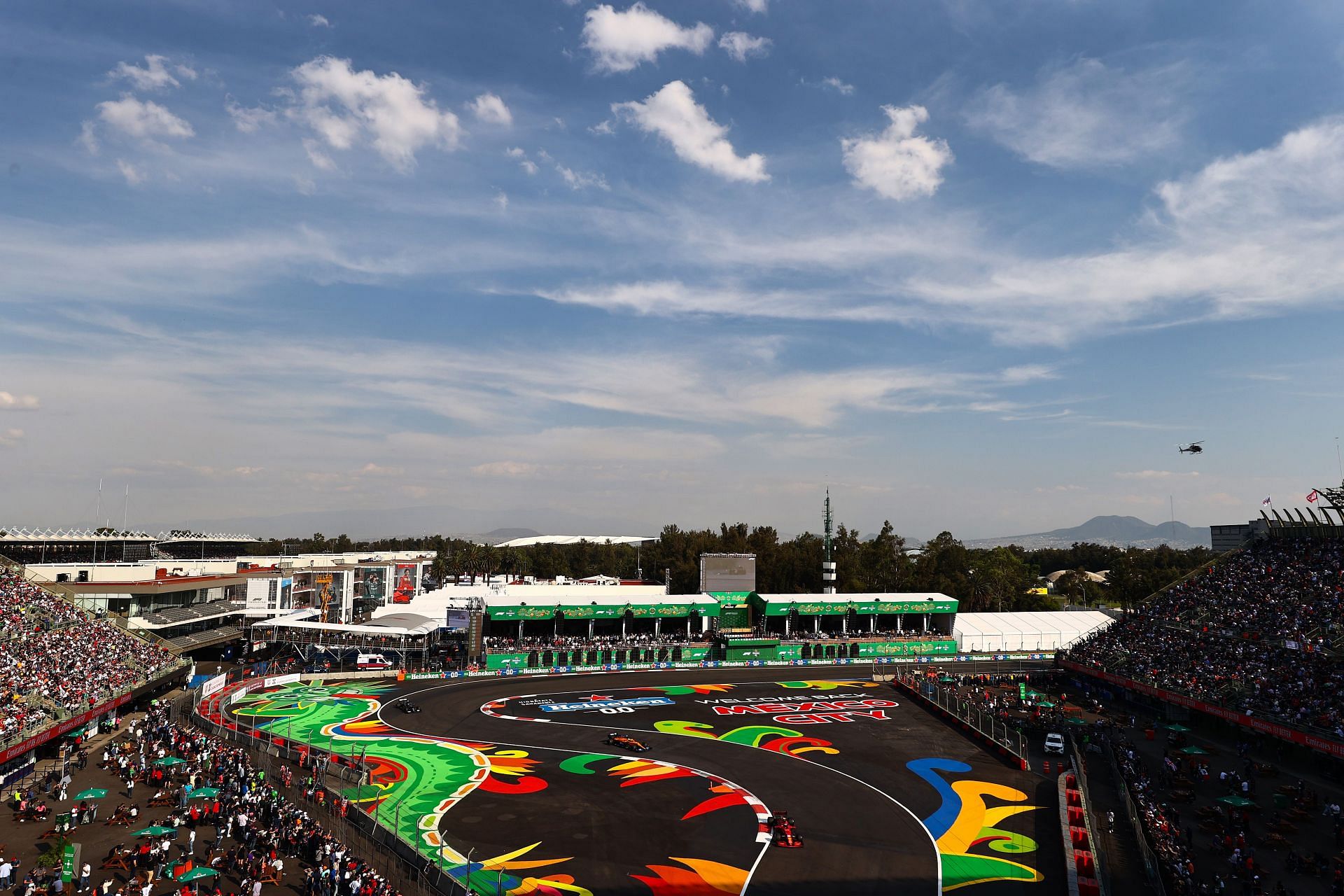 A general view of the Autodromo Hermanos Rodriguez circuit during the practice session ahead of the 2021 Mexican GP. (Photo by Mark Thompson/Getty Images)