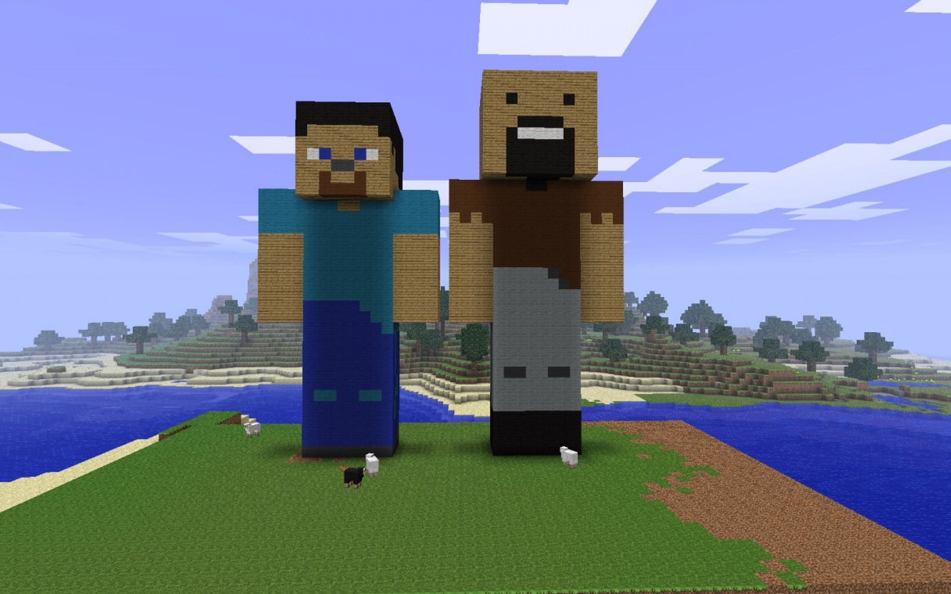 Here a player has build statue of Steve and Notch. (Image via Minecraft)