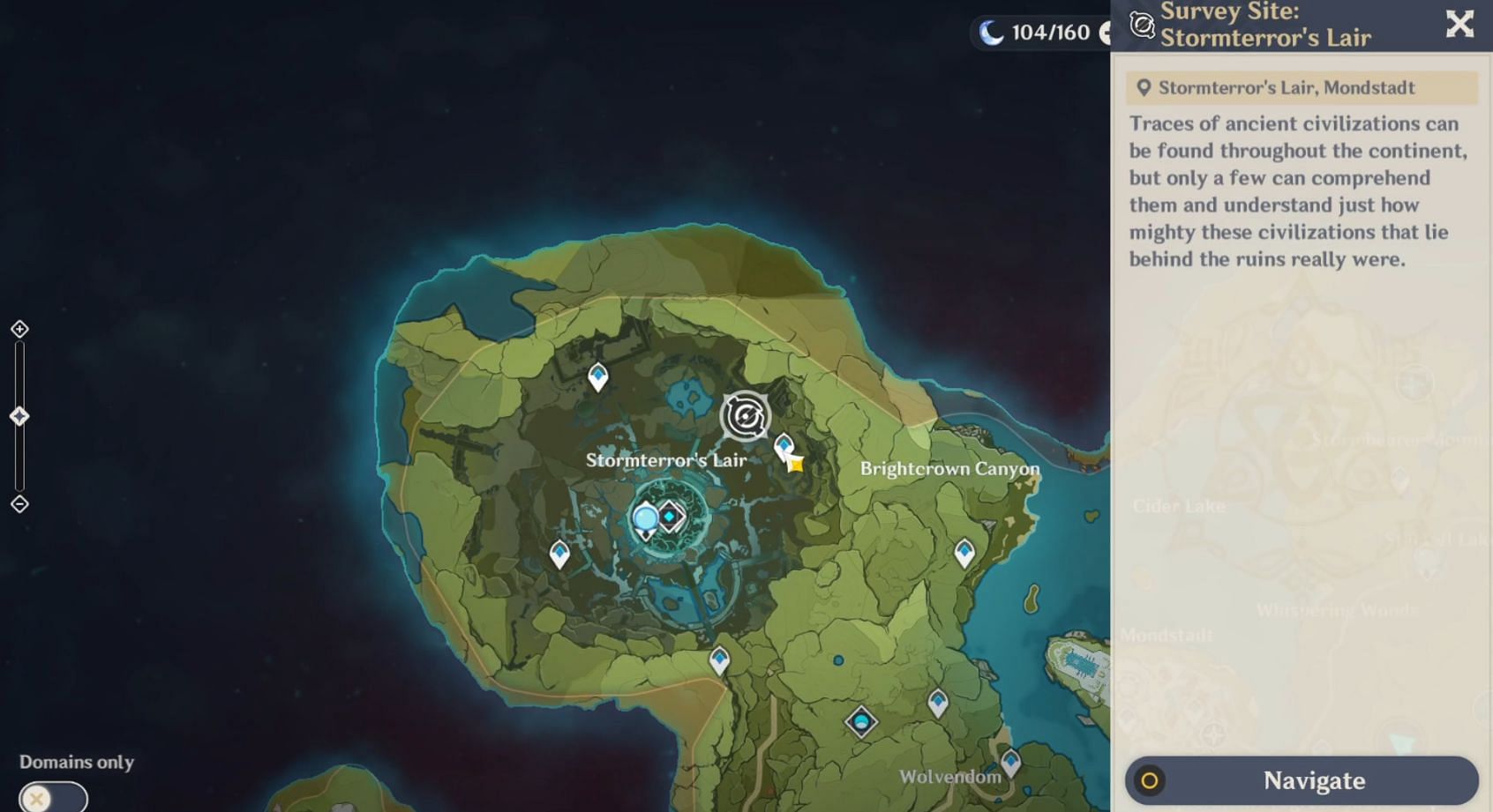 Location of the Survey Site in Stormterror&#039;s Lair on the map (Image via Genshin Impact)