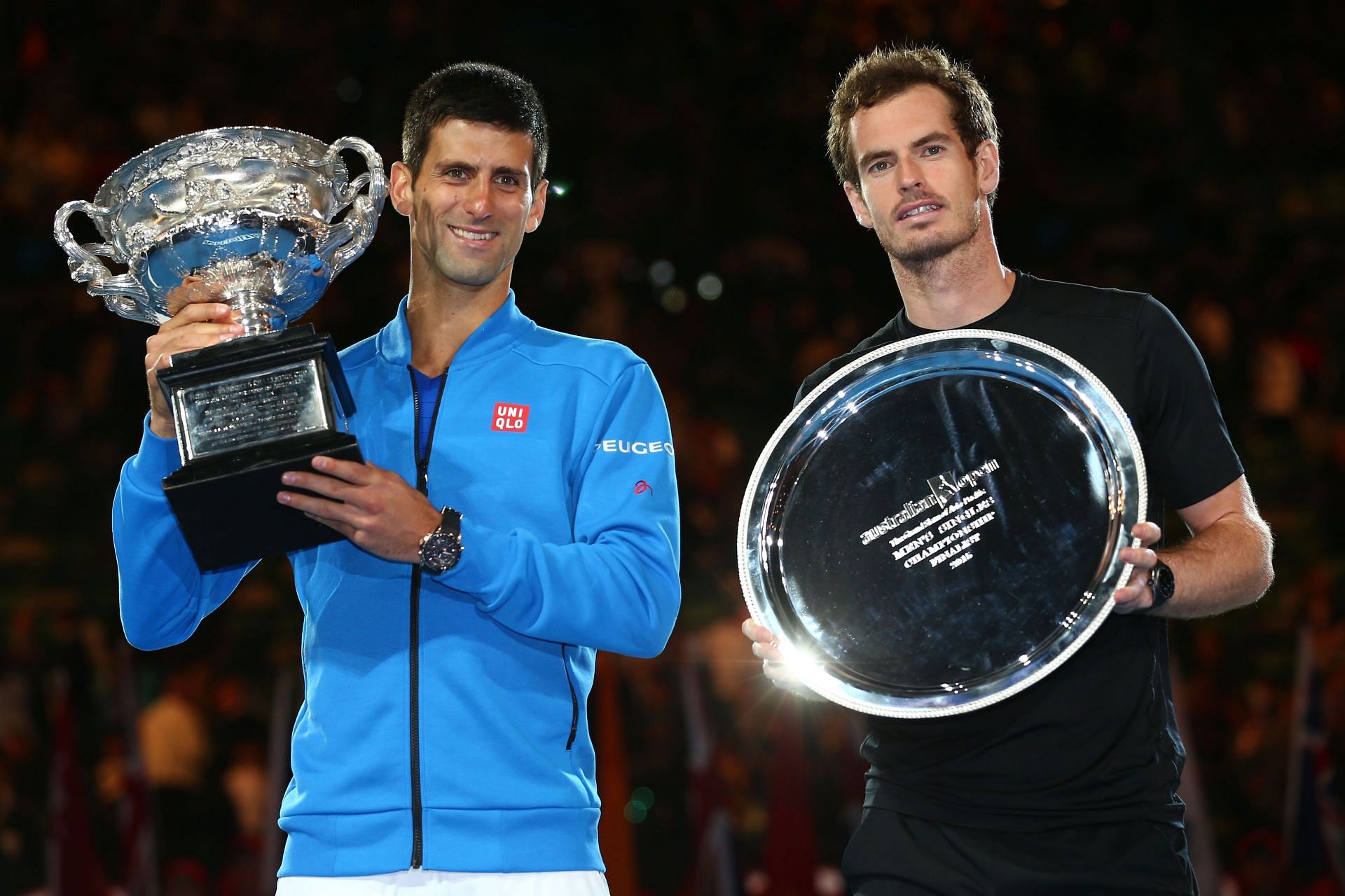 Novak Djokovic after beating Andy Murray at the 2015 Australian Open