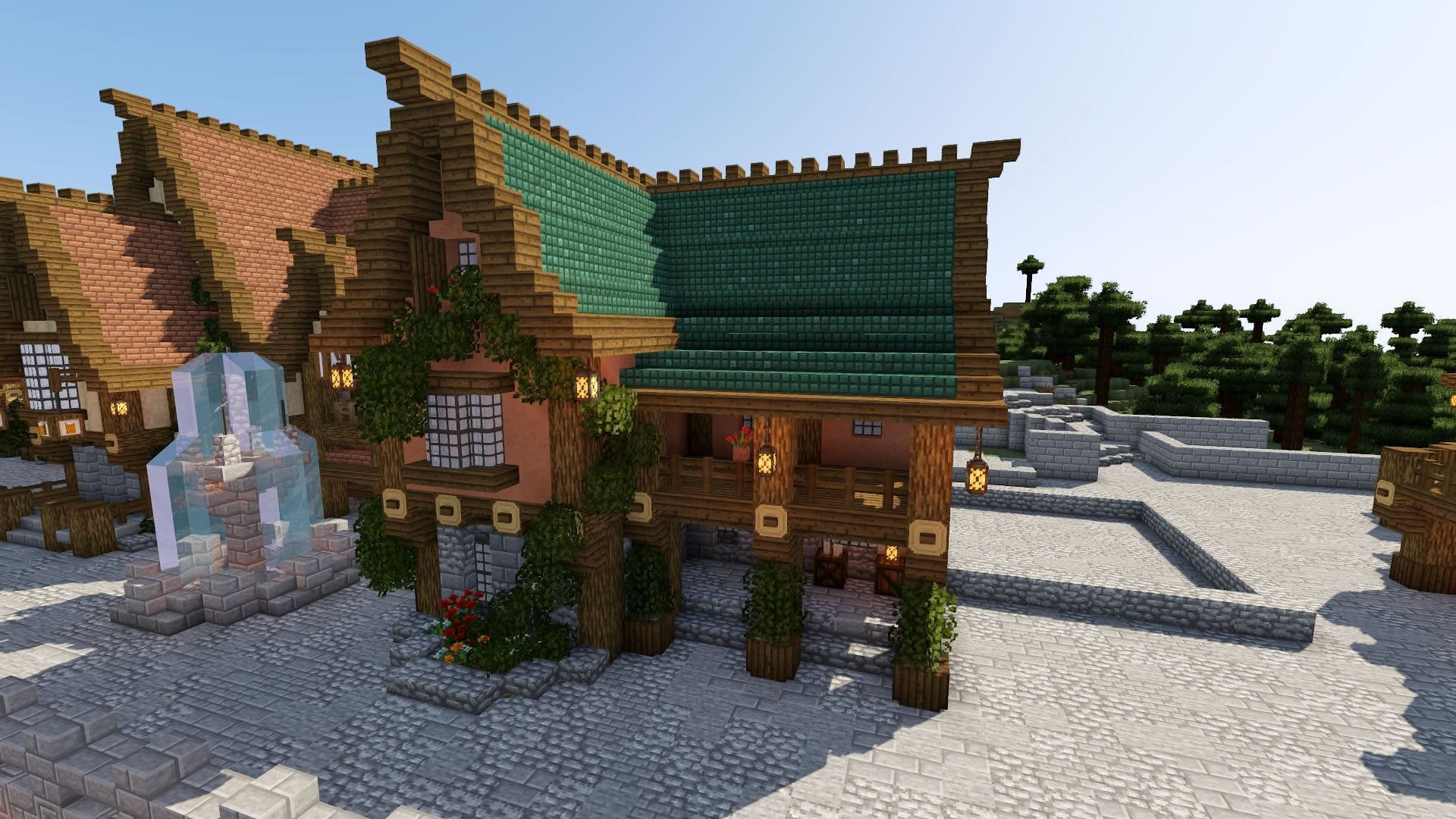 House with Prismarine roof (Image via Minecraft)