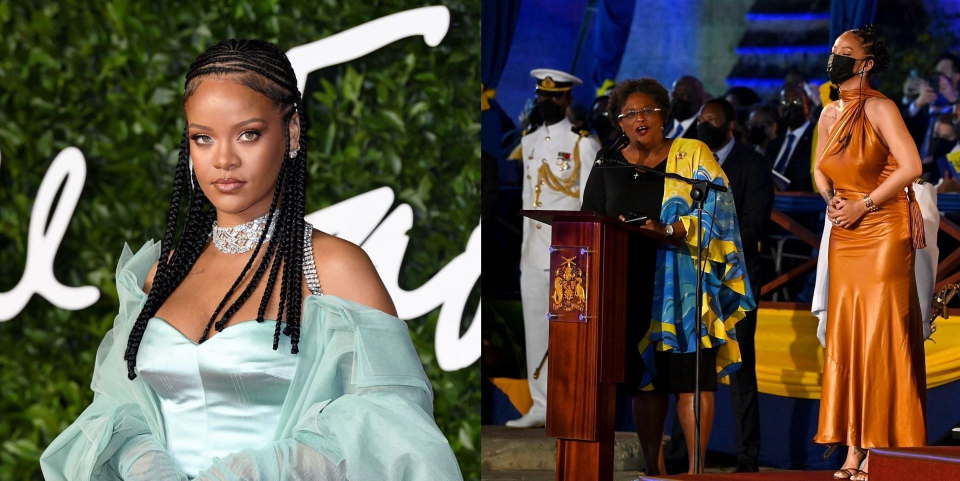 Rihanna at Barbados&#039; republication event (Image via Karwai Tang/ Getty Images, and Jeff J Mitchell - Pool/Getty Images)