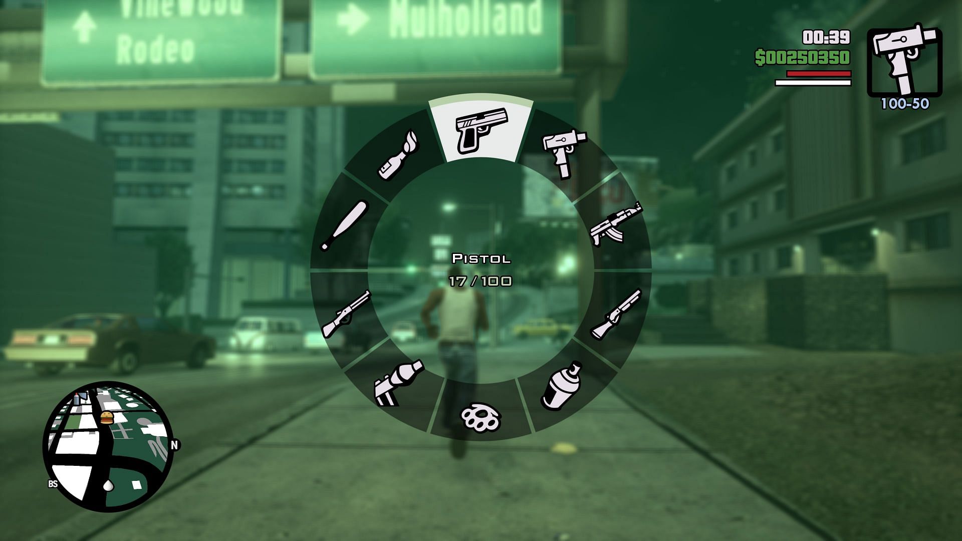 The weapon selection wheel in GTA San Andreas Defintive Edition (Image via Rockstar Games)