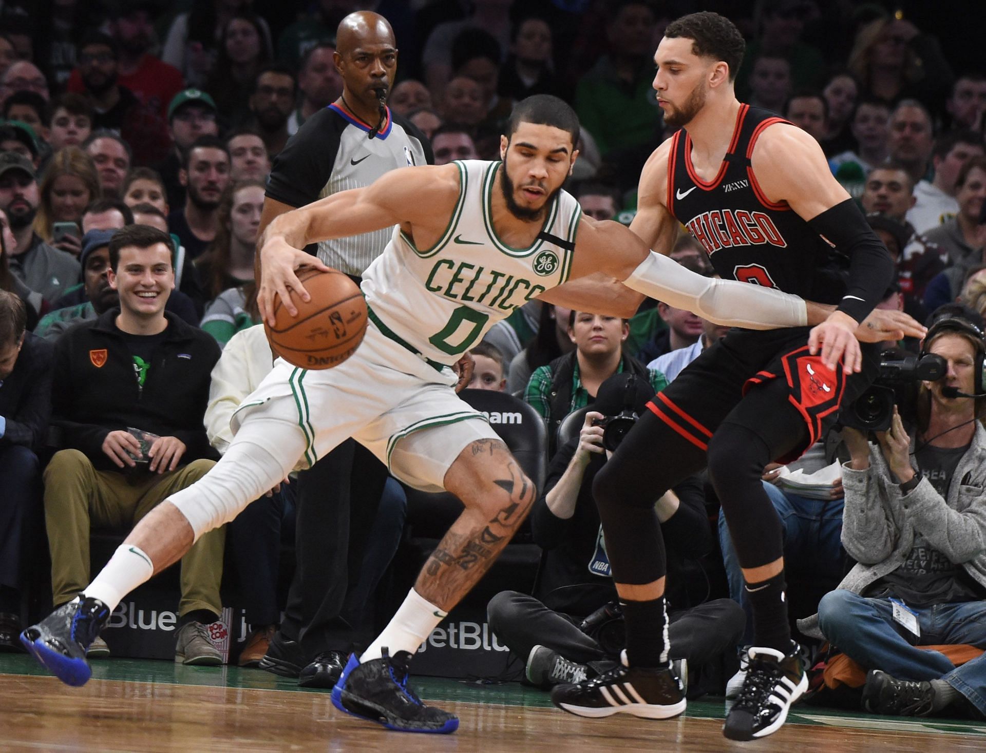 Jayson Tatum and the Boston Celtics will try to win for the first time at home against Zach LaVine and the Chicago Bulls [Photo: Lowell Sun]
