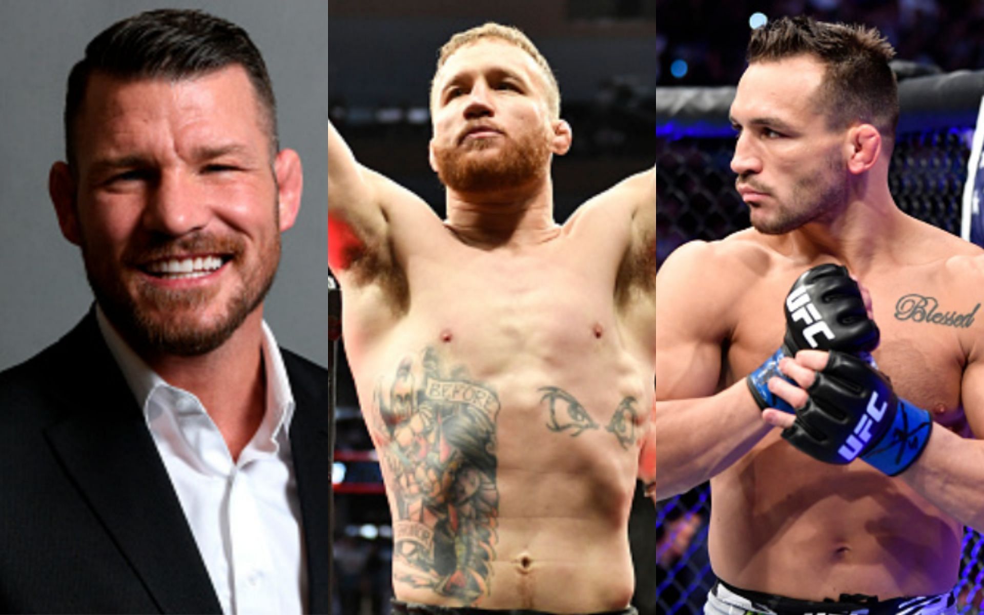 Michael Bisping (left); Justin Gaethje (center); Michael Chandler (right)