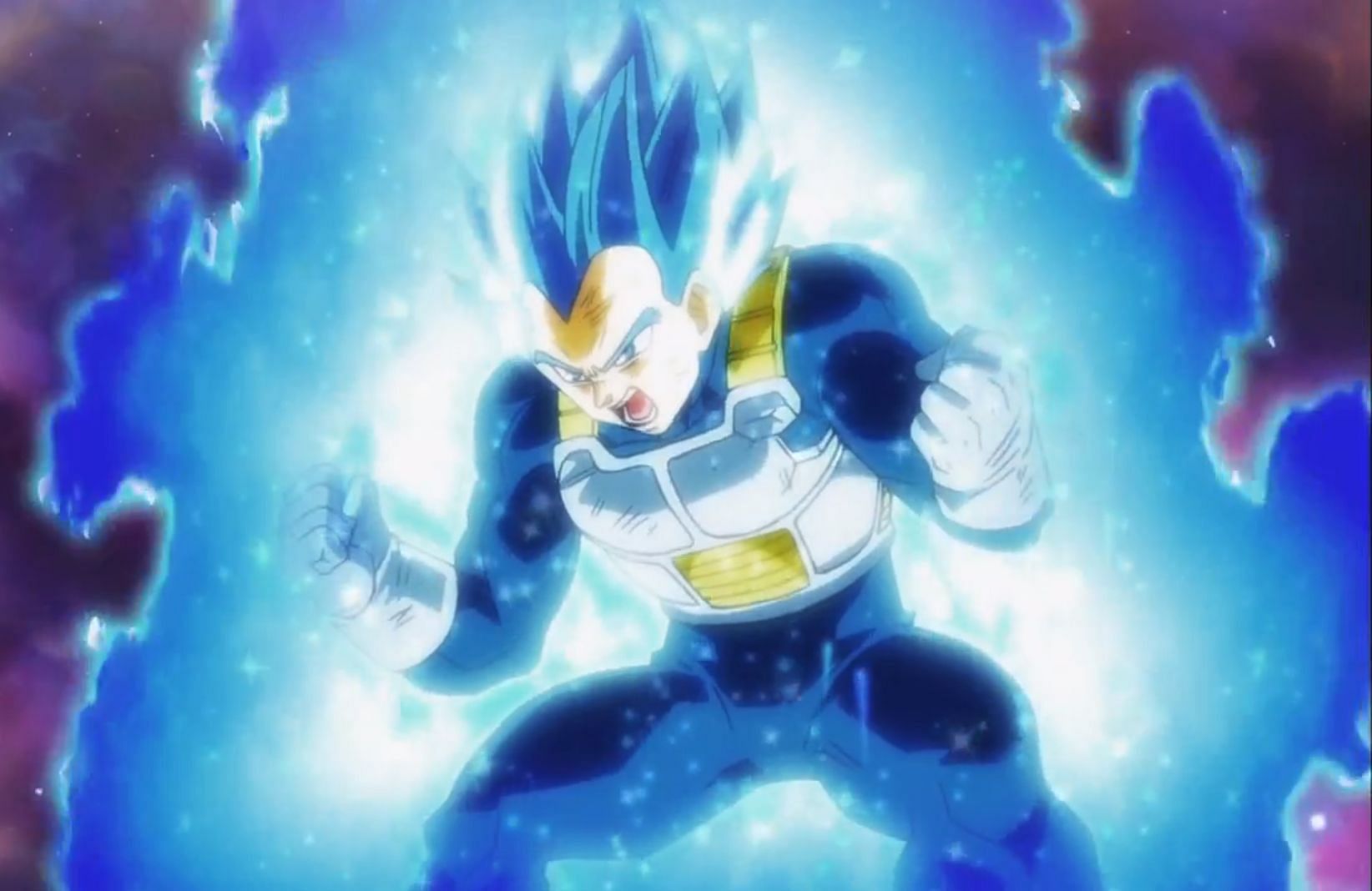 Vegeta in his Super Saiyan Blue Evolved form, as seen in the Dragon Ball Super anime (Image via Toei Animation)