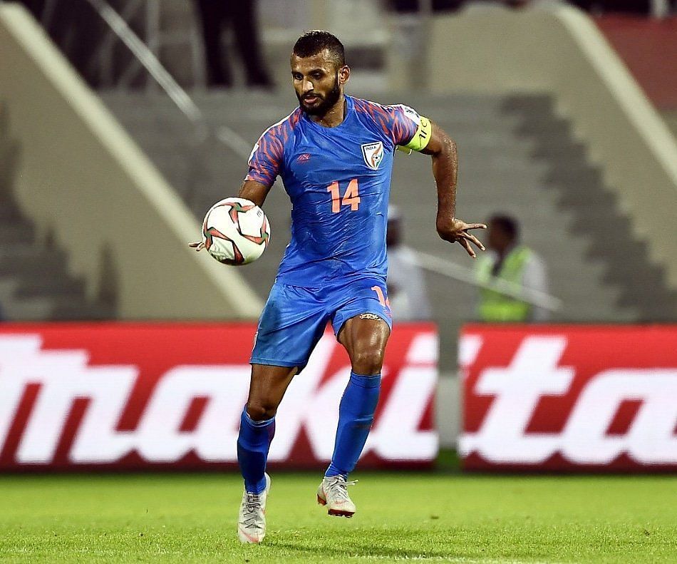 Pronay captaining India in the 2019 Asian Cup. Image: AIFF