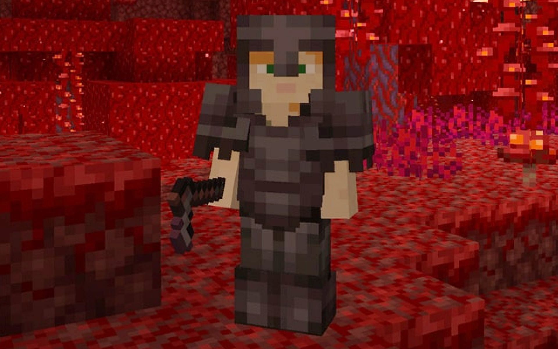 An image of a player in all Netherite gear (Image via Minecraft)