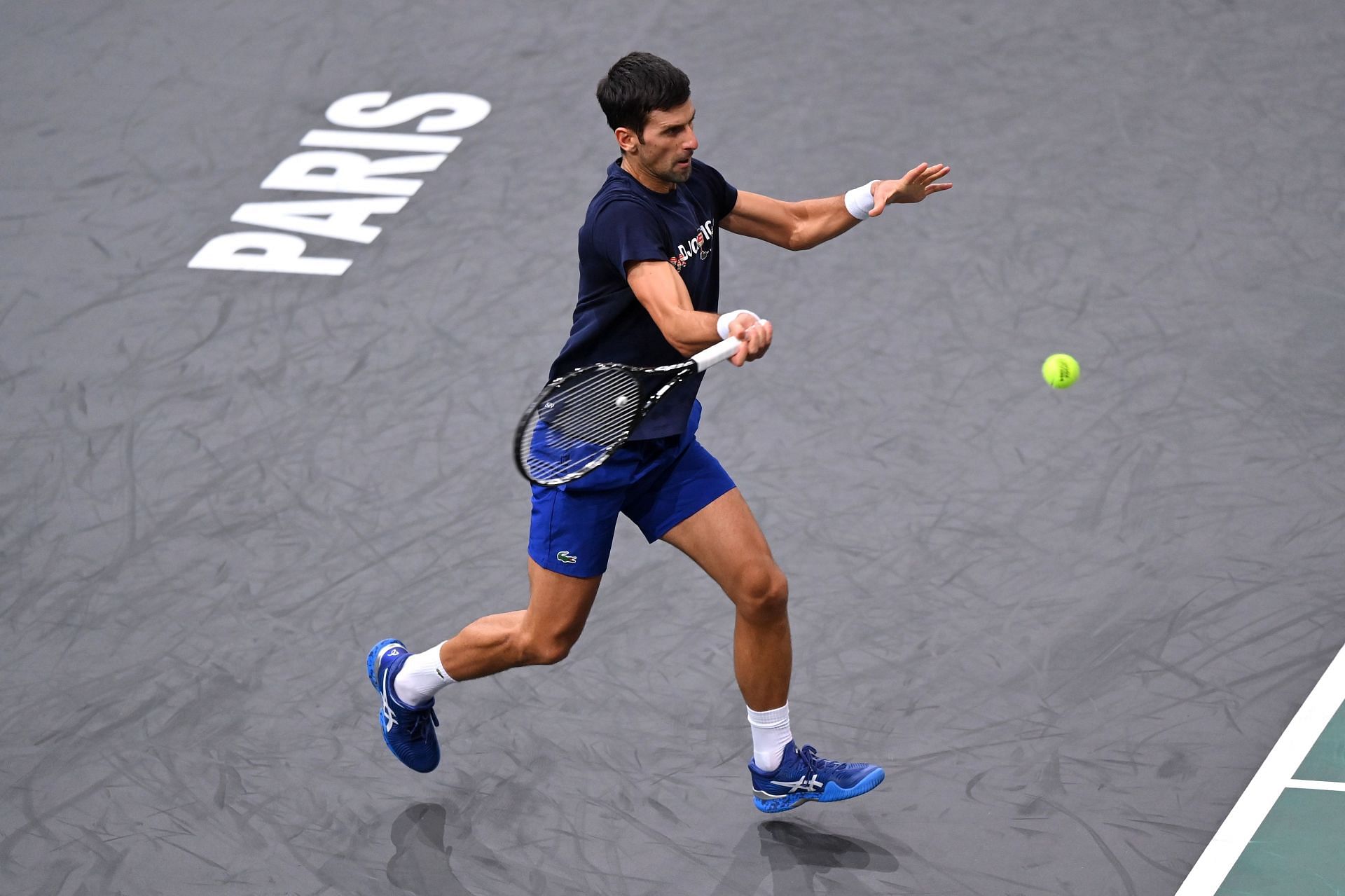 Novak Djokovic training at the Rolex Paris Masters