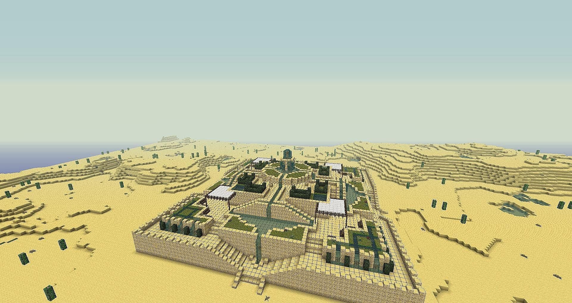 A complex built in a desert (Image via Minecraft)