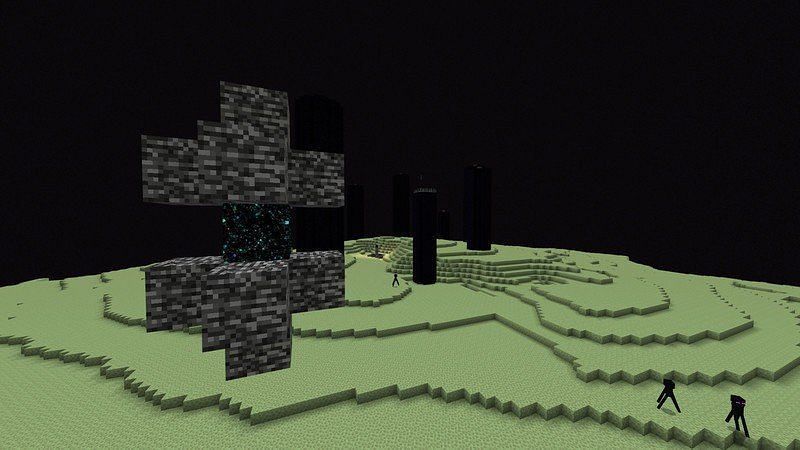 End gateways are portals generated in the End to take players to End Islands. (Image via Mojang)