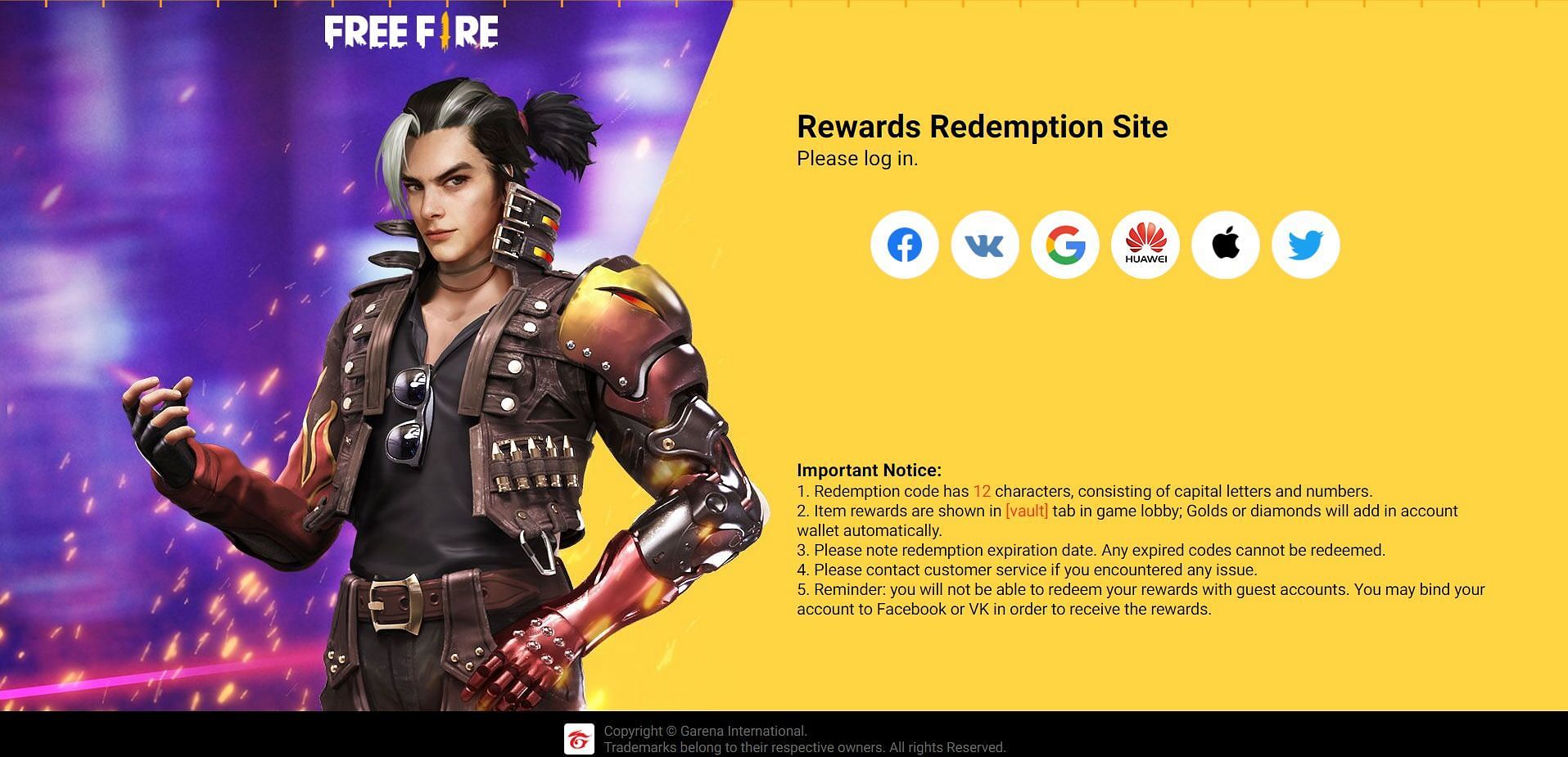 Redeem codes appear as one of the methods by which diamonds can be obtained (Image via Free Fire)