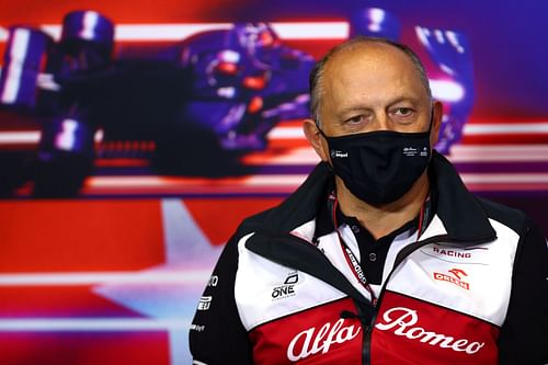 Alfa Romeo Racing Team Principal Frederic Vasseur talks in the Team Principals Press Conference ahead of the 2021 Turkish Grand Prix. (Photo by Dan Istitene/Getty Images)