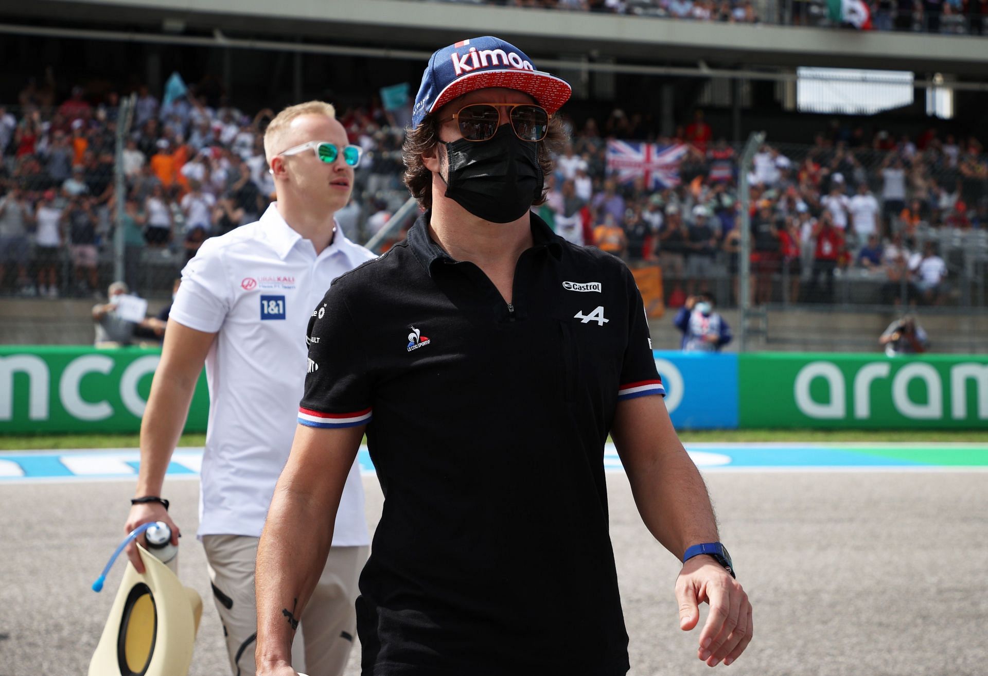 Fernando Alonso of Alpine F1 Team walks in the Paddock before the2021 USGPin Austin, Texas. (Photo by Chris Graythen/Getty Images)