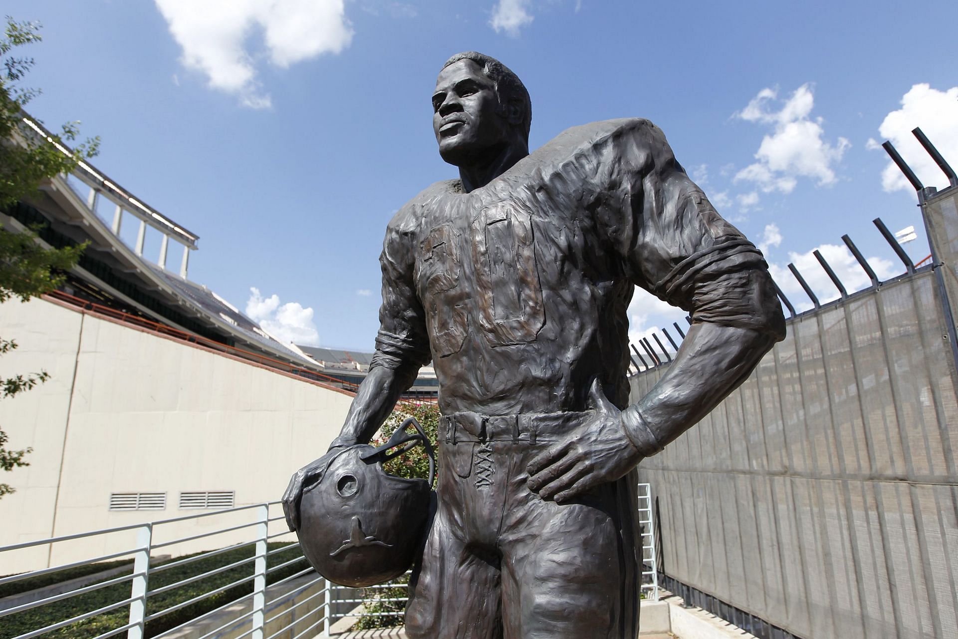 A statue of Texas Longhorns football legend Earl Campbell
