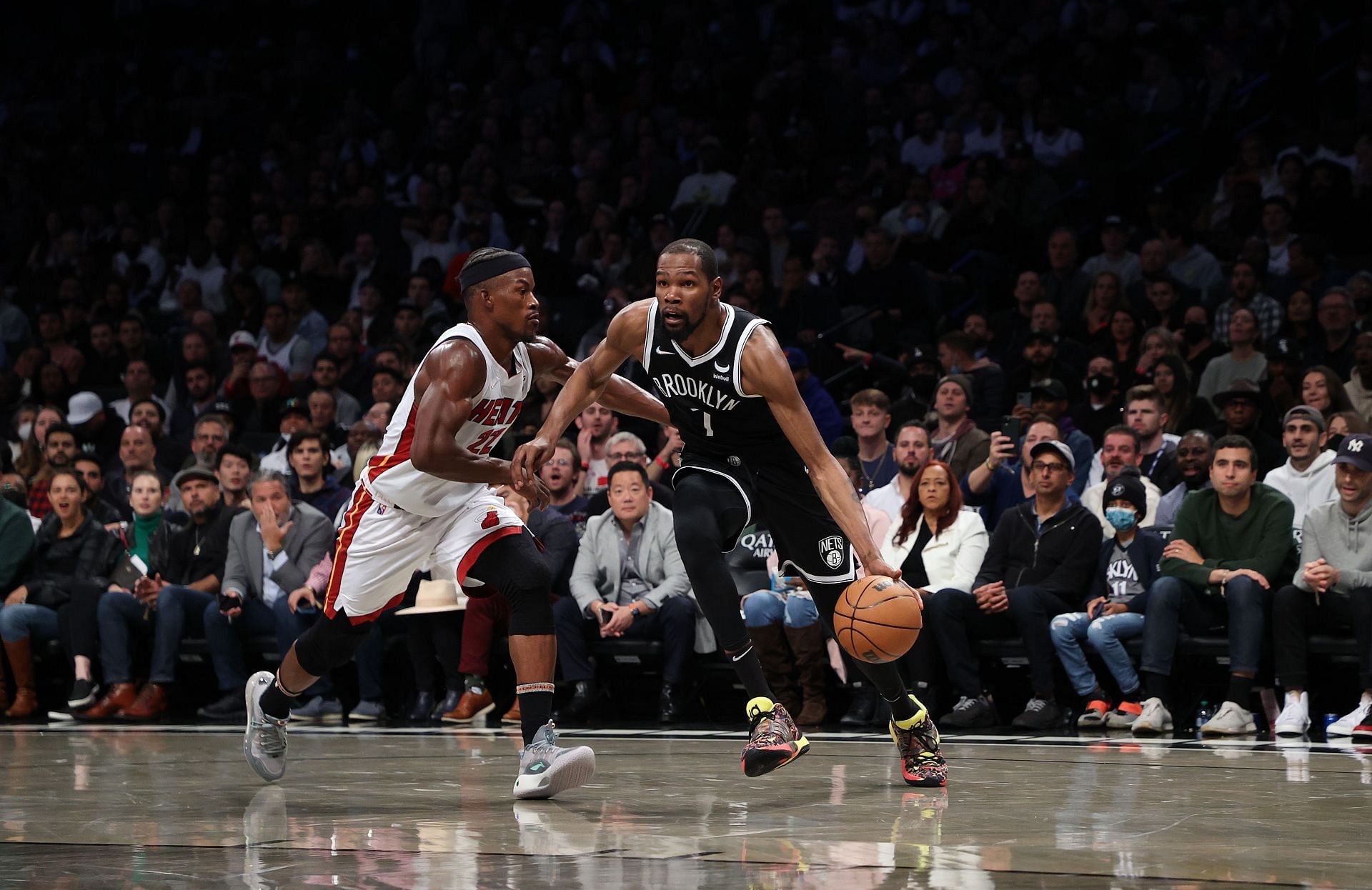 Jimmy Butler guarding Brooklyn Nets superstar Kevin Durant