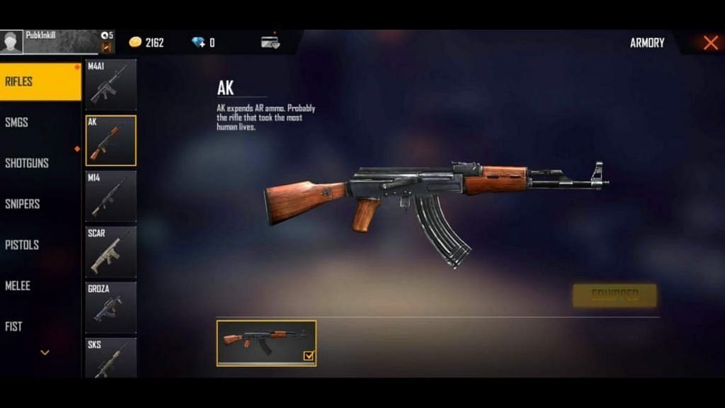 The AK in Free Fire (Image via Garena)