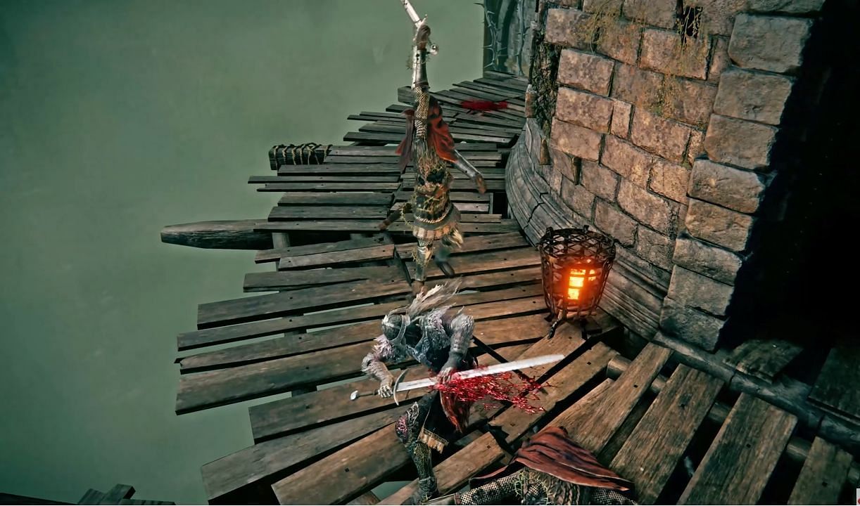 Demonstration of the tarnished drawing his own blood while attacking in Elden Ring (Image via Bandai Namco)