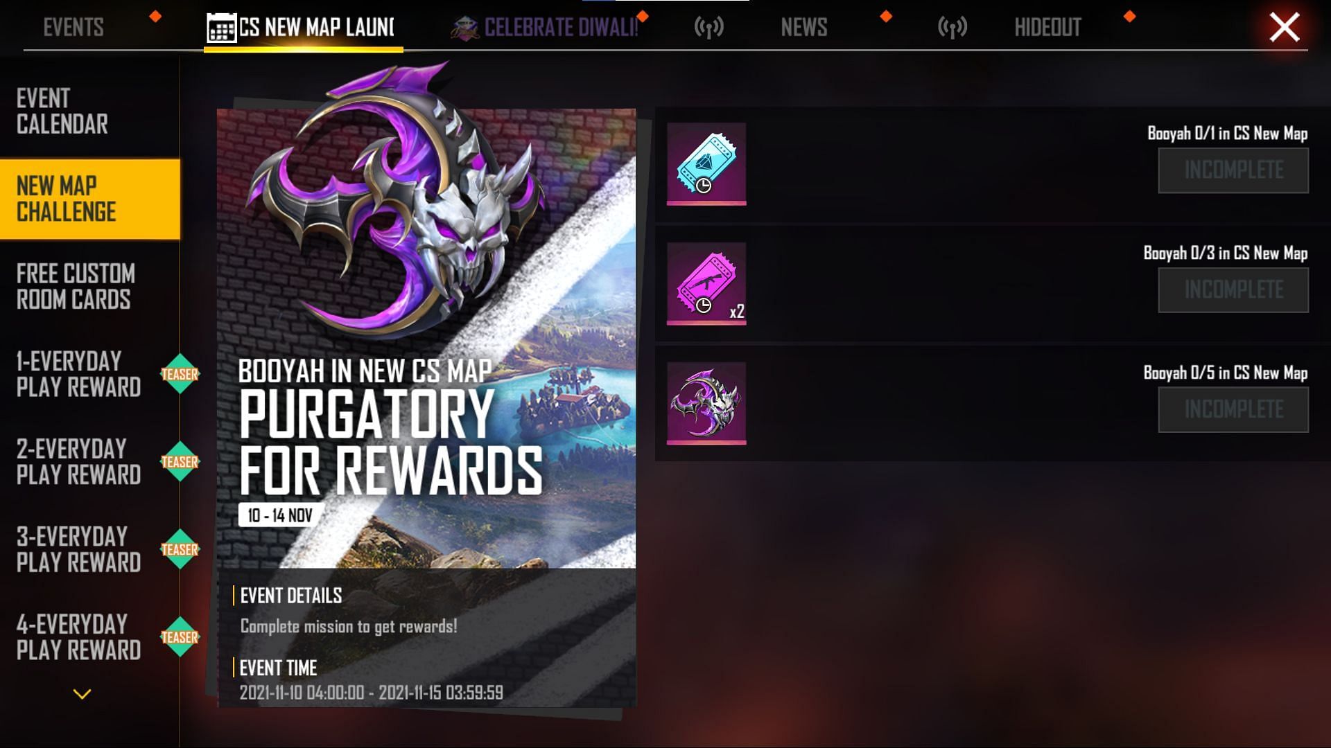 A claim option will be present beside the prize after completing the task (Image via Free Fire)