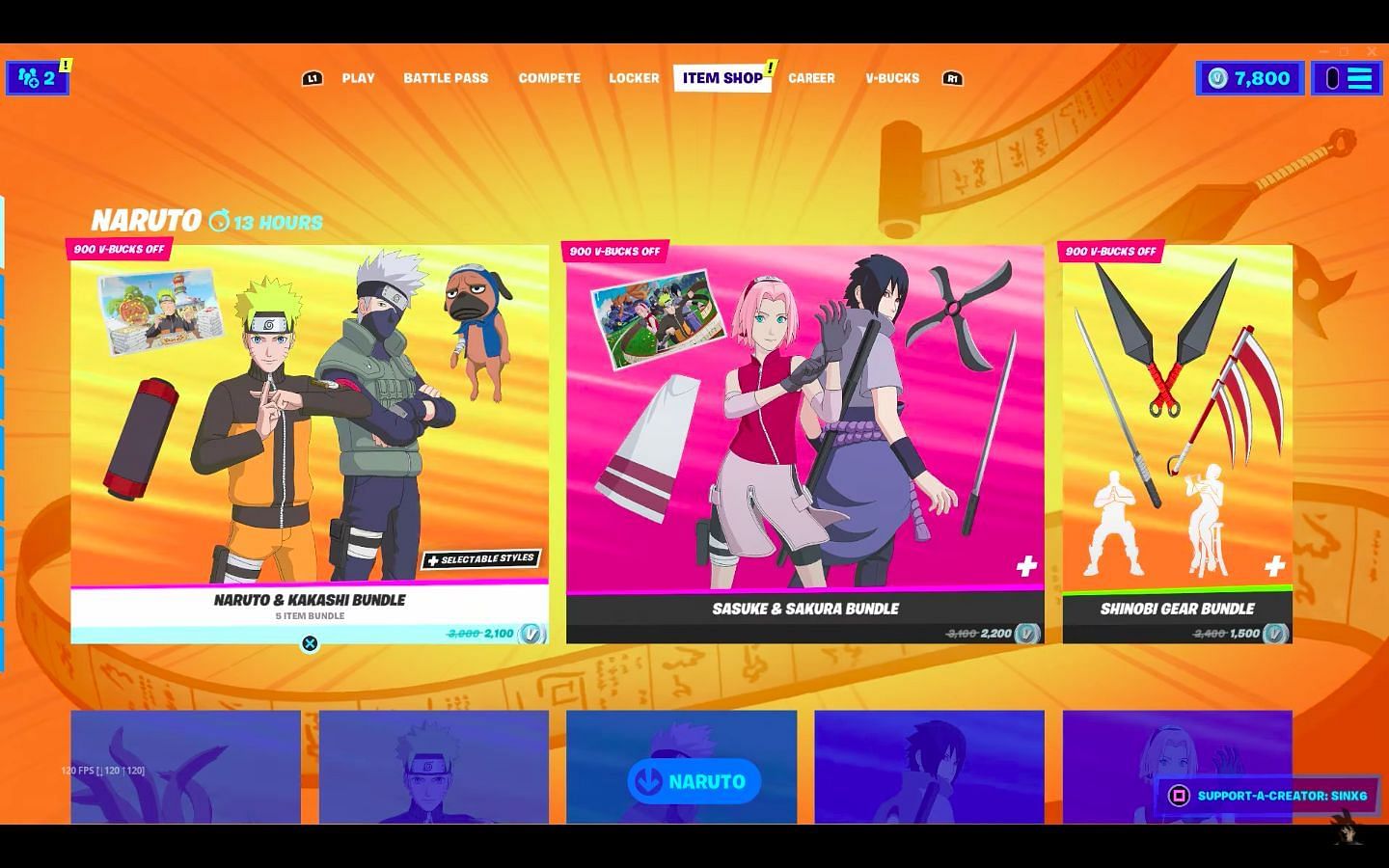 The Naruto section of the Item Shop has tons of items for players to get. (Image via Epic Games)