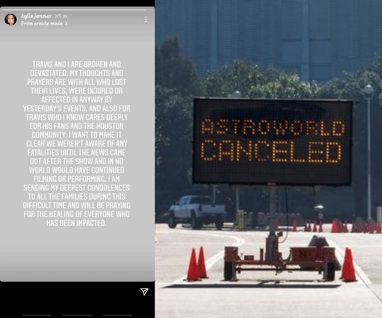 Kylie&#039;s statement regarding Astroworld (Image via kyliejenner/Instagram, and Daniel Kramer/Reuters)