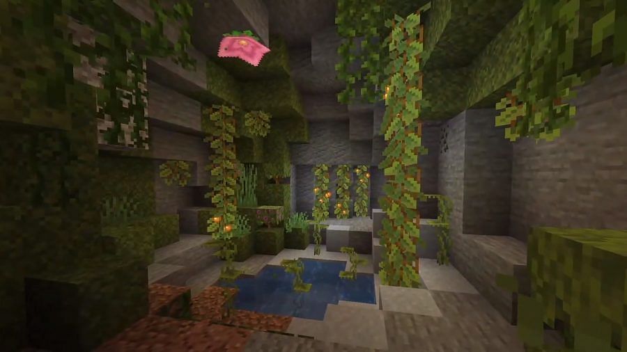 A lush cave in Minecraft (image via Minecraft)