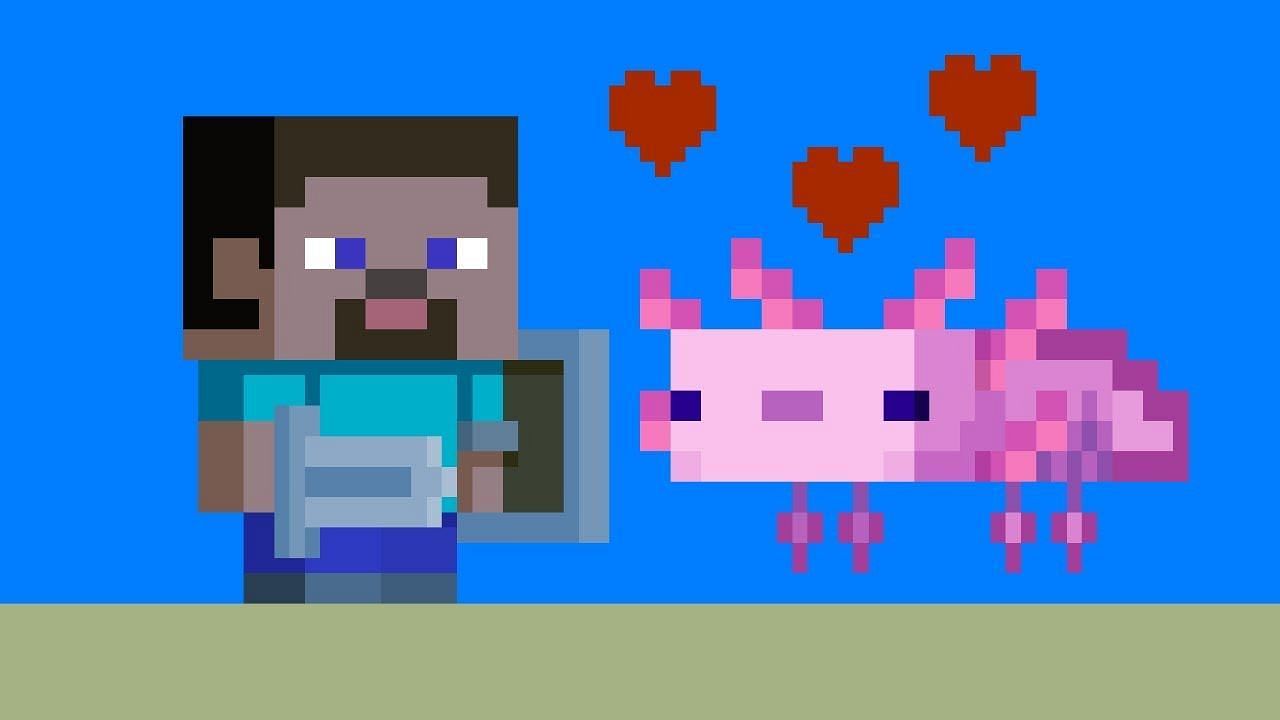 The Healing Power of Friendship, an achievement in Minecraft Bedrock Edition, featuring axolotls (Image via Mojang)