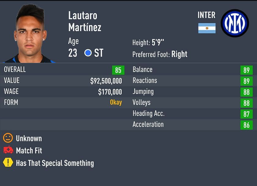 Martinez has 4-star rated weak-foot and skill moves (Image via Sportskeeda)