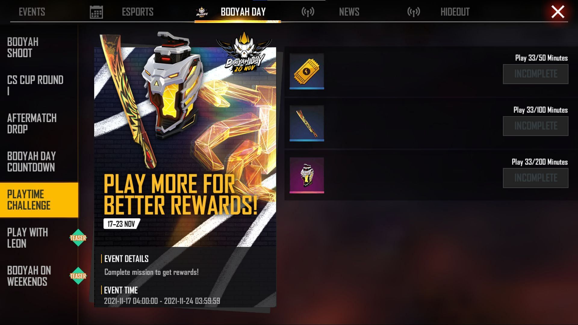 Users can claim the items until 23 November (Image via Free Fire)