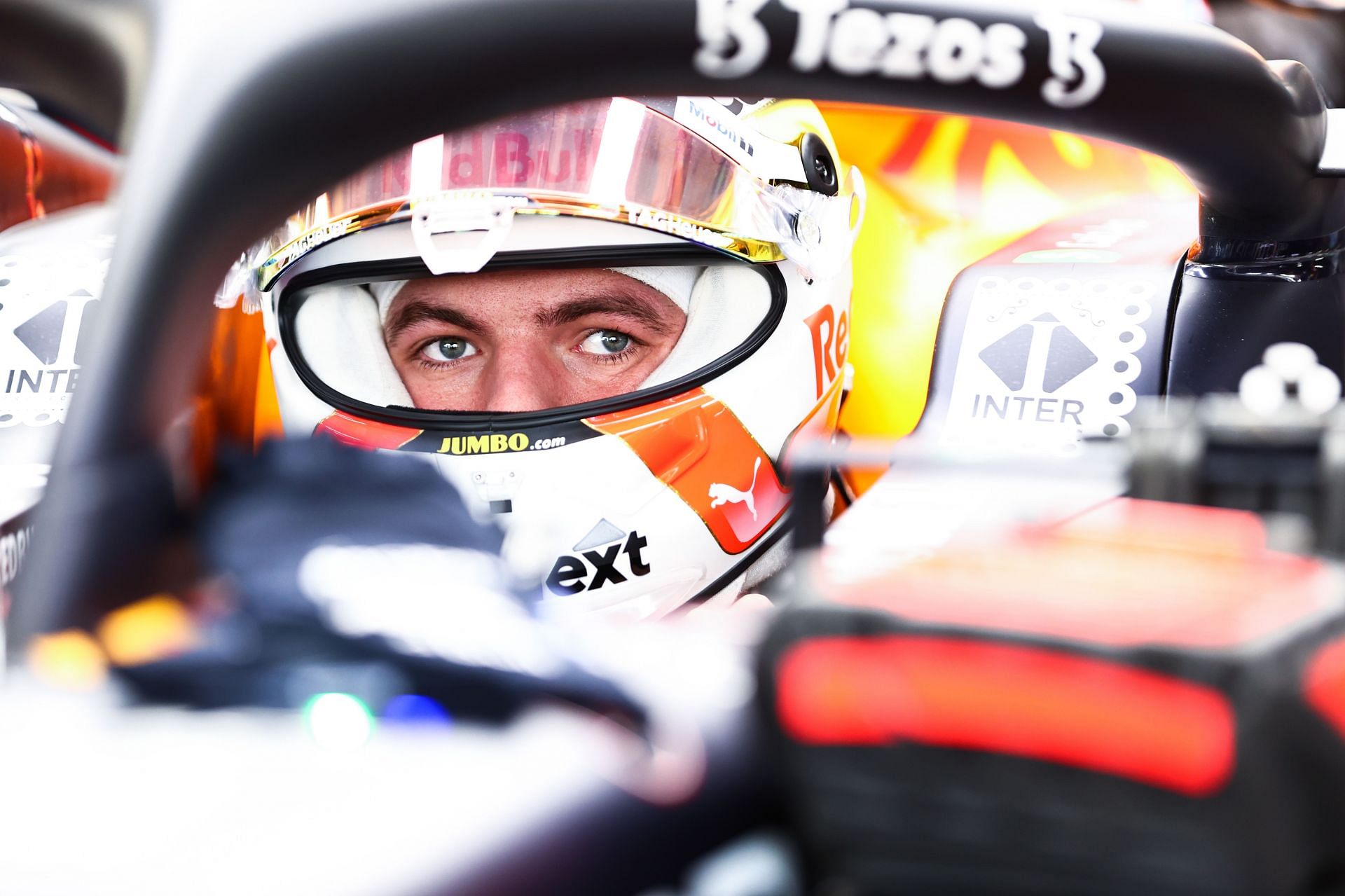 Max Verstappenprepares to drive in the garage during practice ahead of the 2021 Mexican GP. (Photo by Mark Thompson/Getty Images)