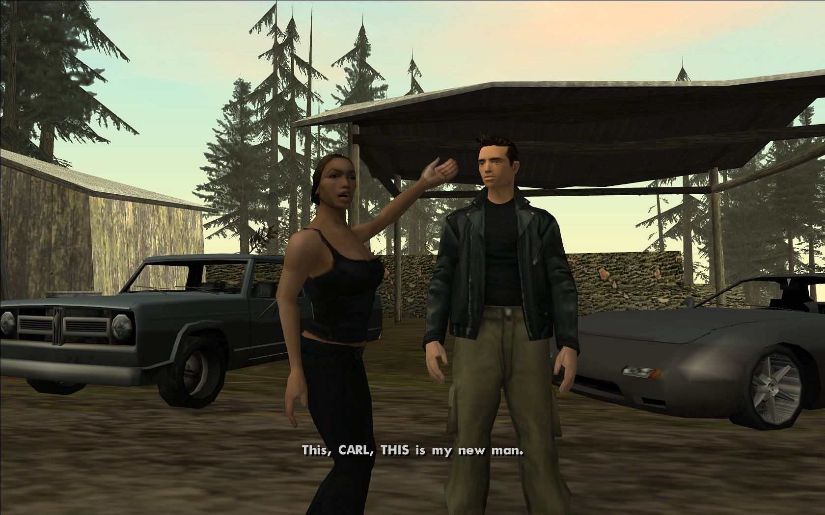 Catalina showing off Claude to CJ (Image via Rockstar Games)