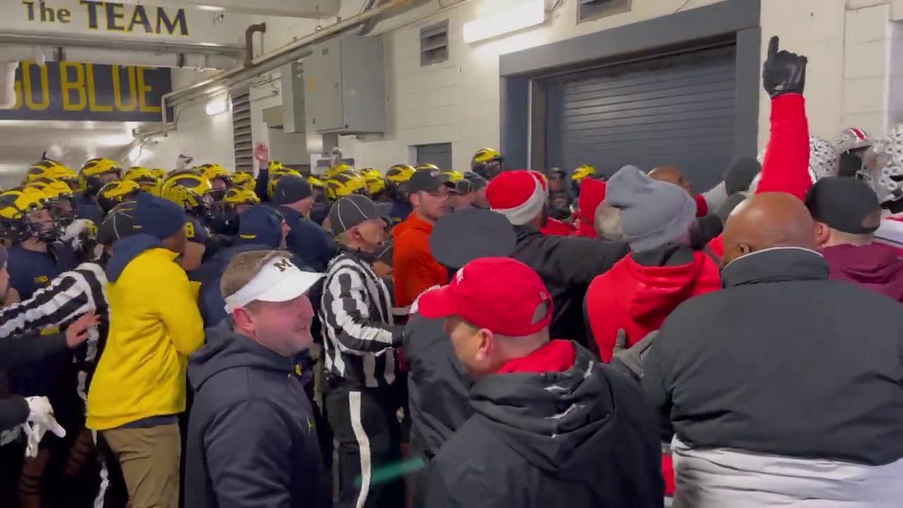 Ohio State and Michigan players&#039; standoff during HT | Image Credit: Josh Pate/Twitter