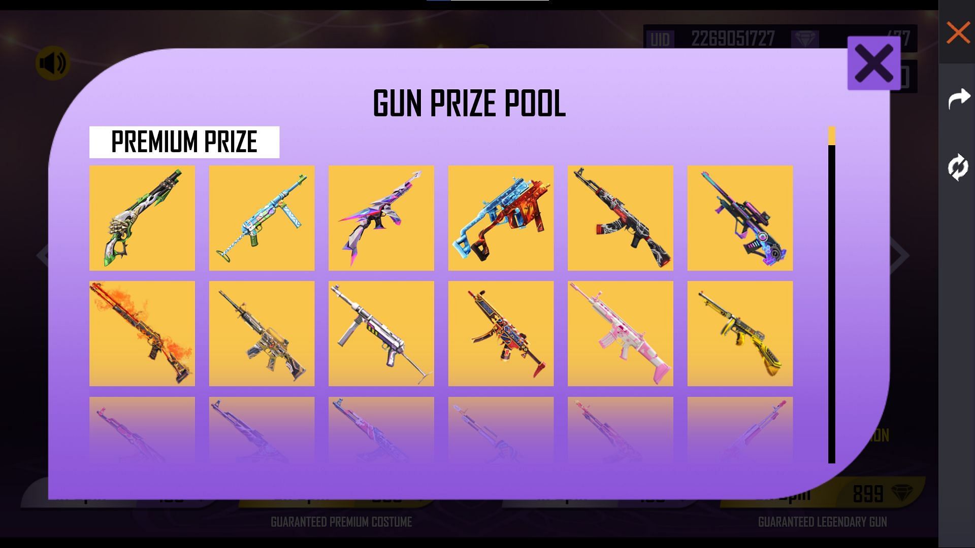 The premium prize pool for guns (Image via Free Fire)