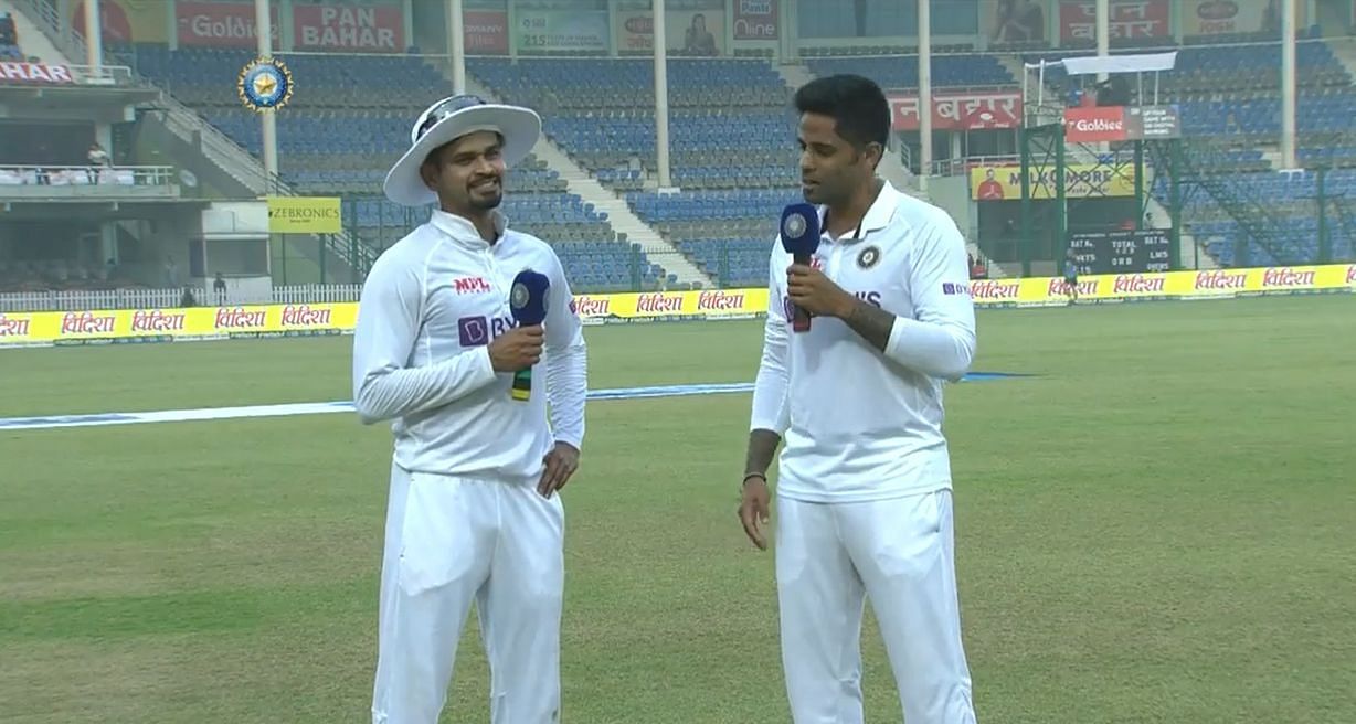 Shreyas Iyer having a conversation with Suryakumar Yadav. Pic: BCCI